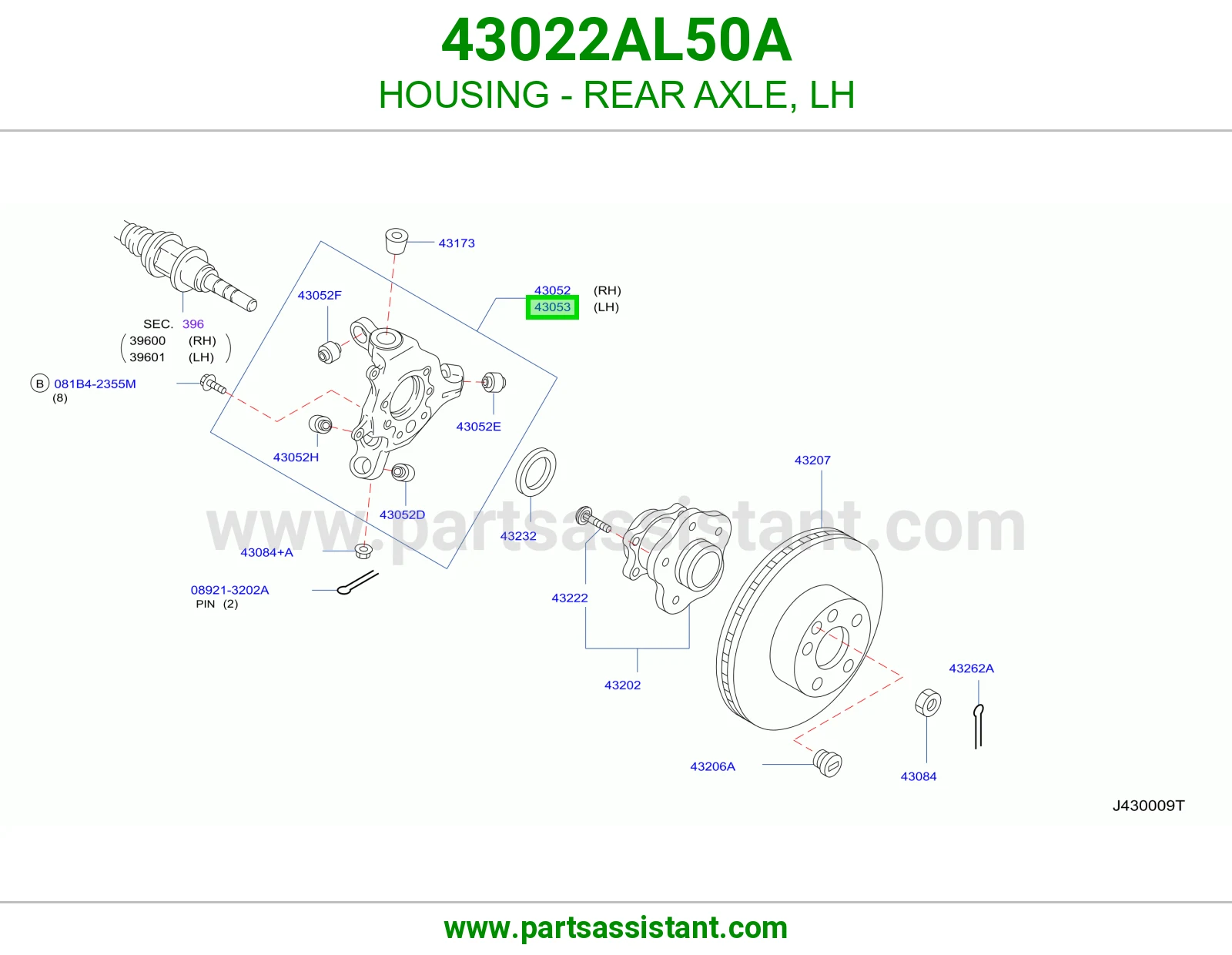 علبة عكس خلفي يسار 43022AL50A