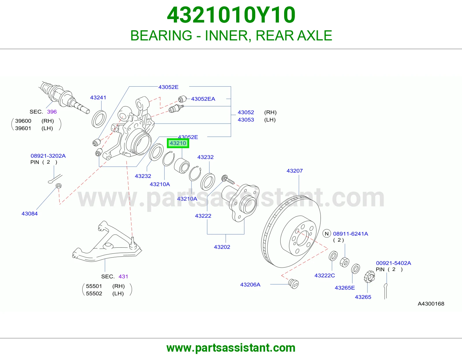 BEARING - INNER, REAR AXLE 4321010Y10