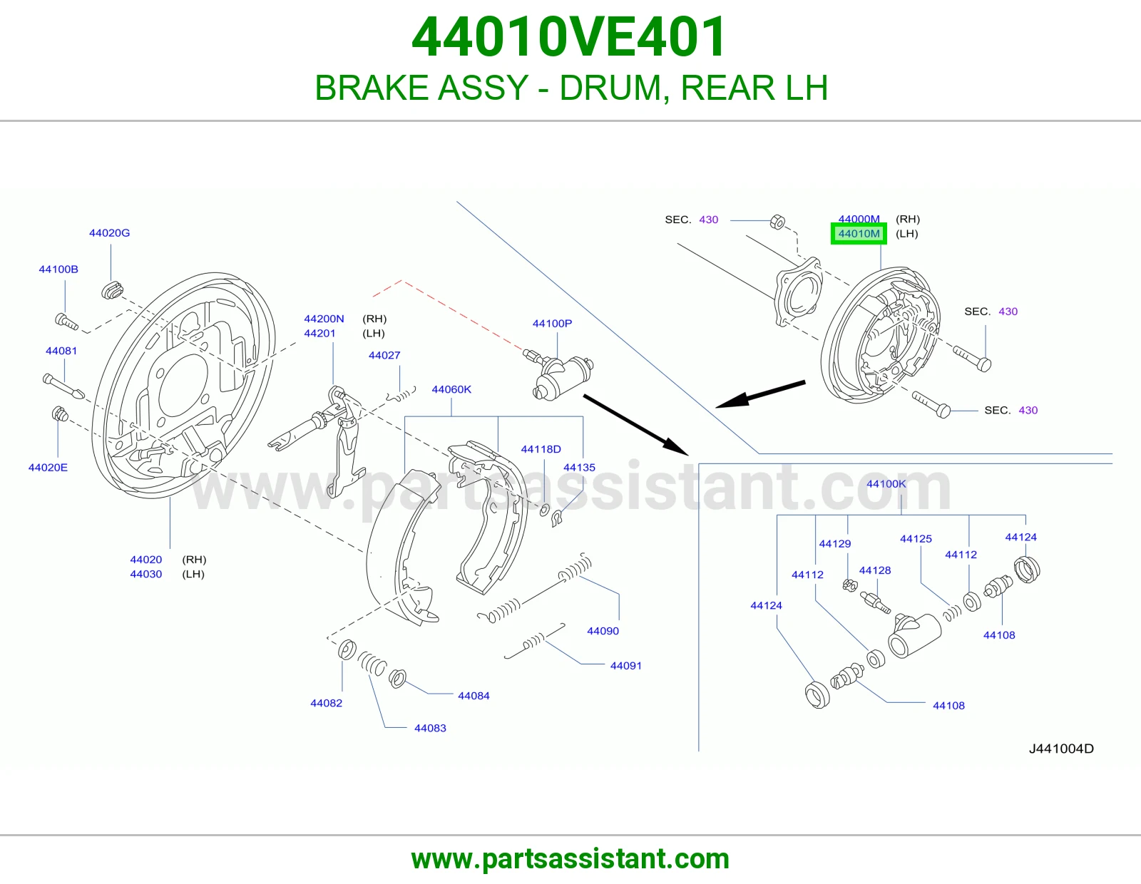فرامل هوب خلفي يسار كاملة 44010VE401