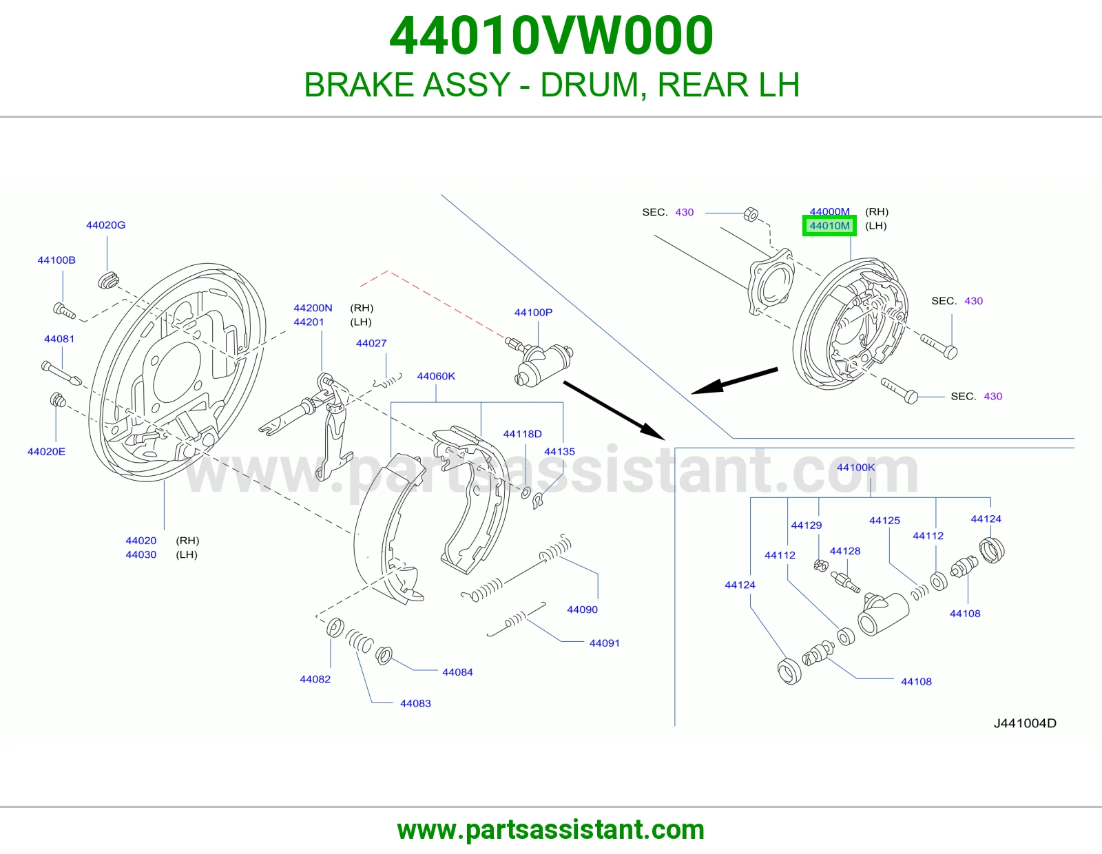 فرامل هوب خلفي يسار كاملة 44010VW000