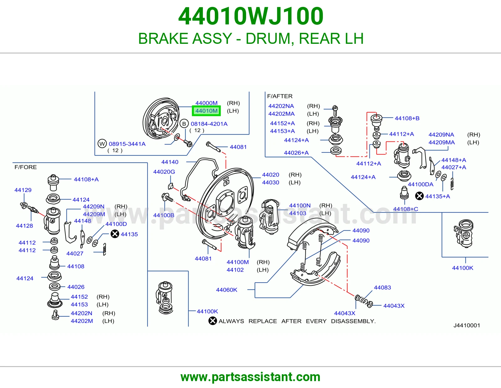 BRAKE ASSY - DRUM, REAR LH 44010WJ100
