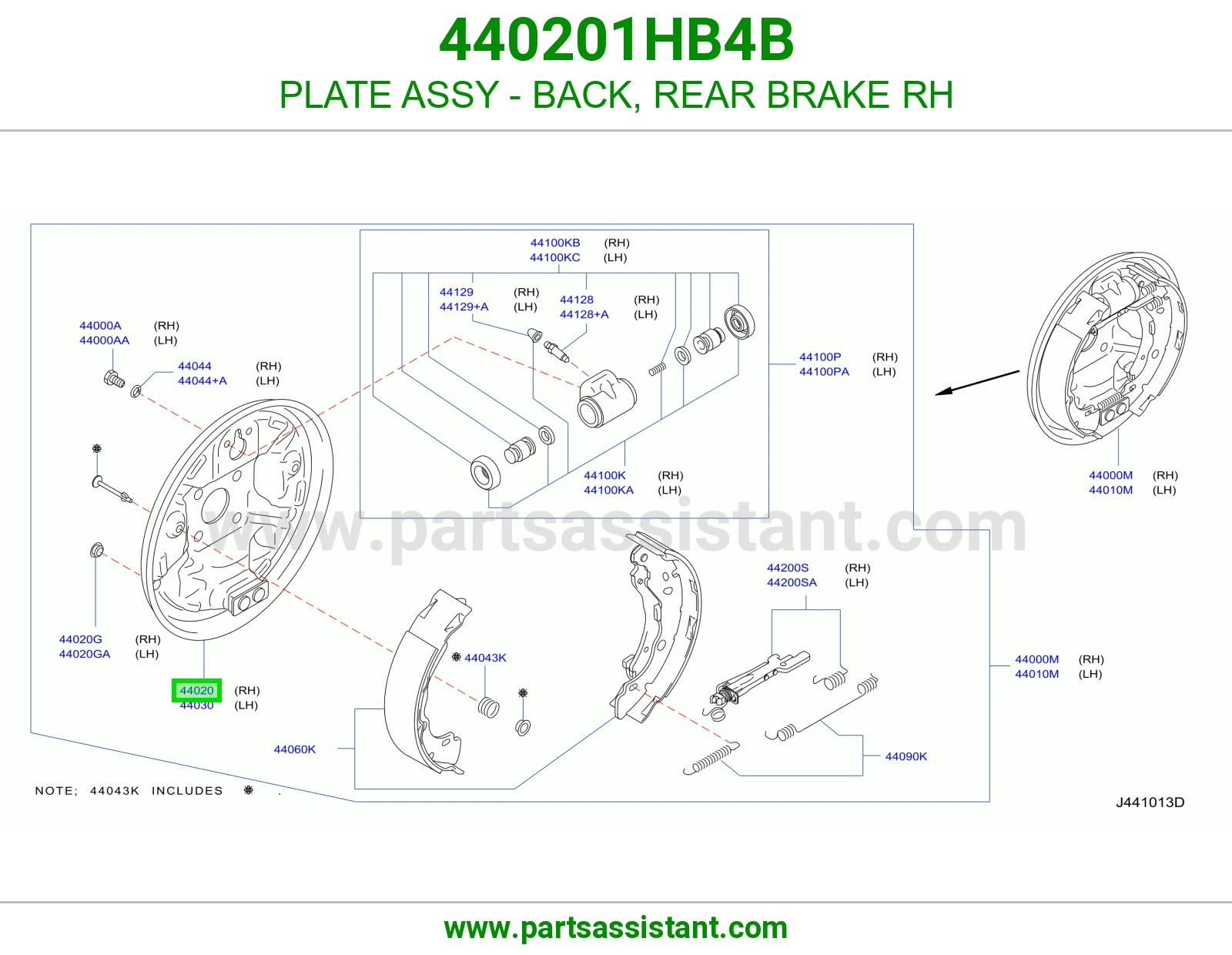 PLATE ASSY - BACK, REAR BRAKE RH 440201HB4B