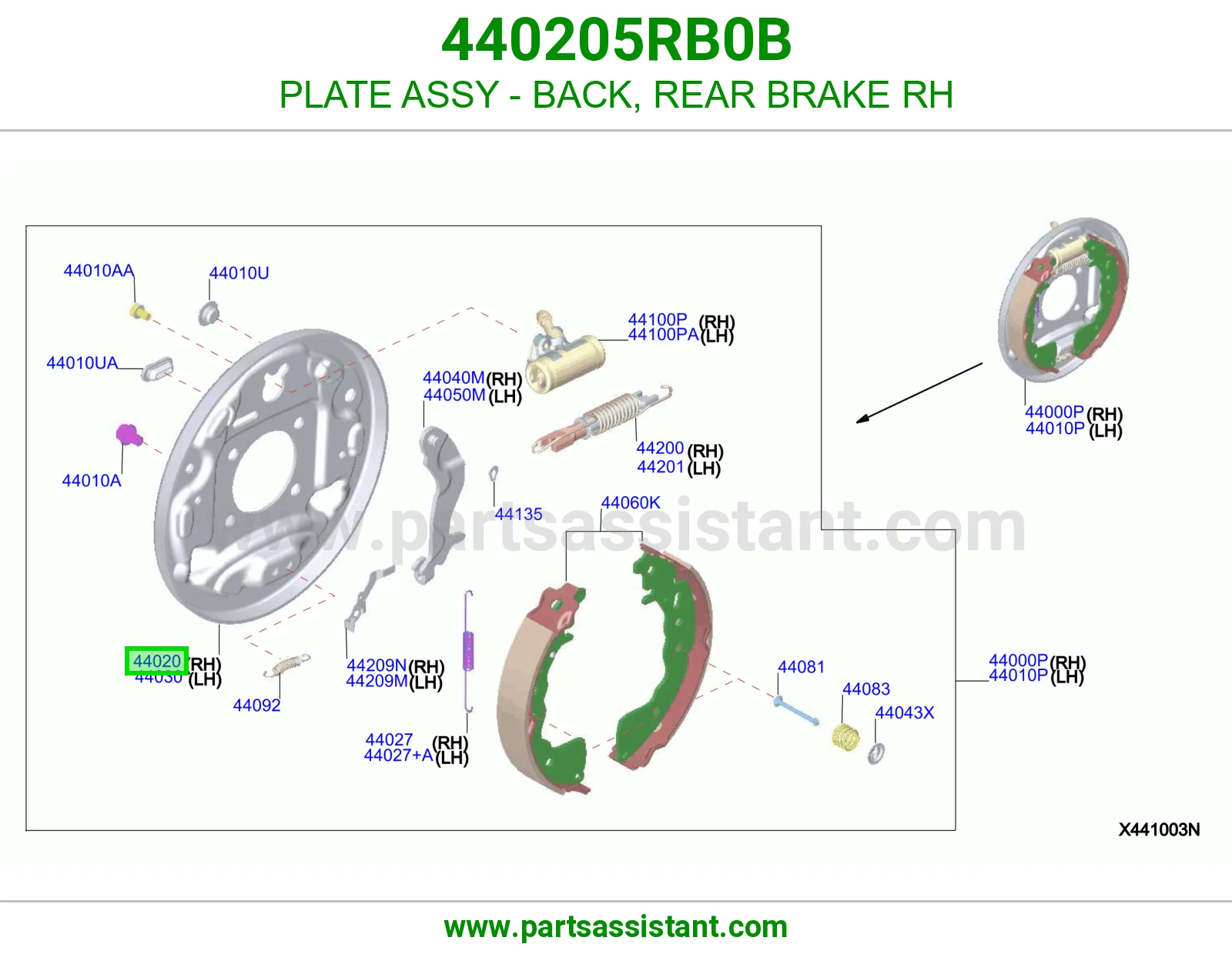 صاج ظهر فرامل خلفية يمين كامل 440205RB0B