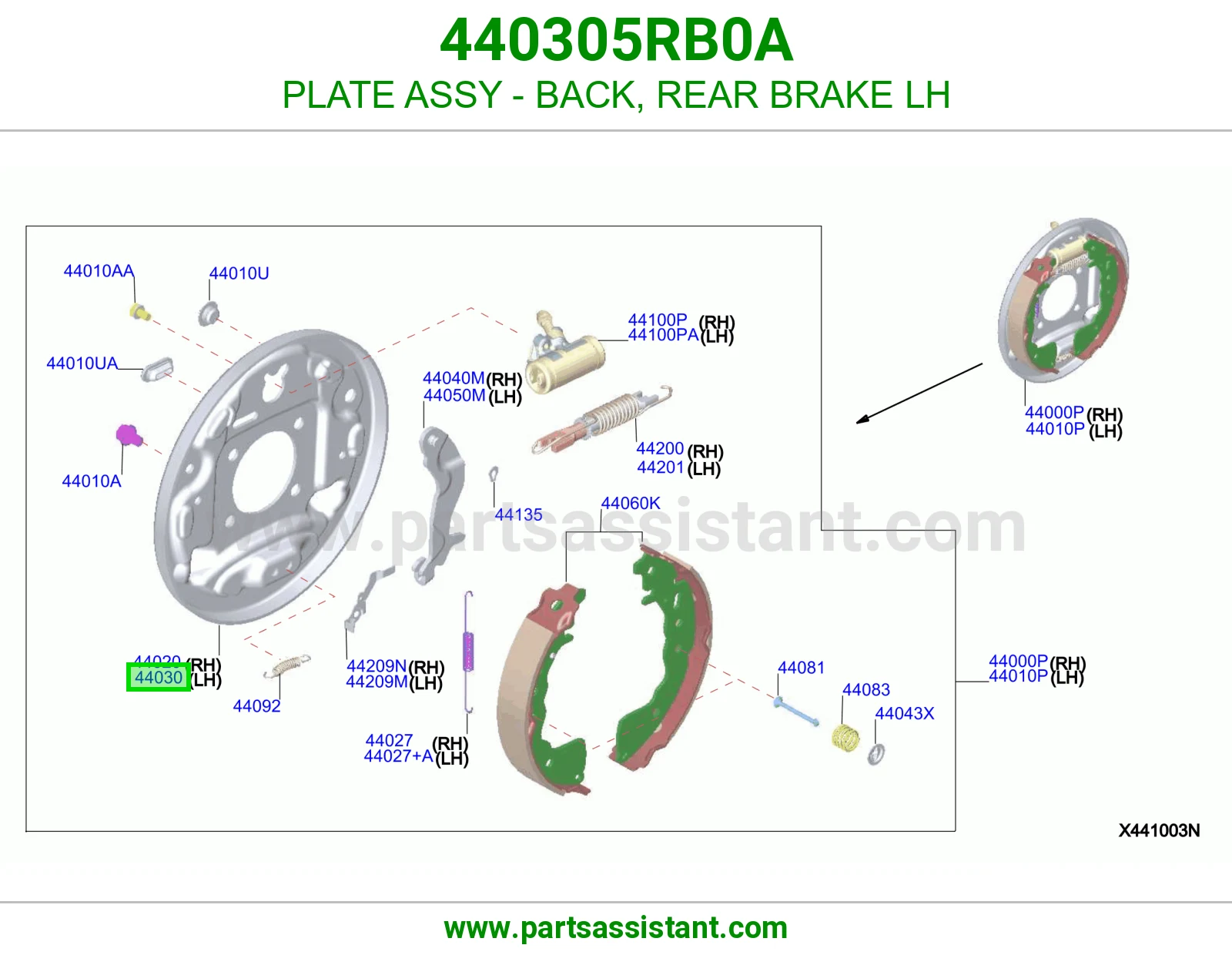 صاج ظهر فرامل خلفية يسار كامل 440305RB0A