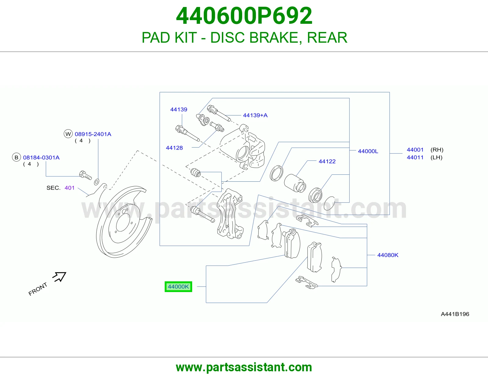 PAD KIT - DISC BRAKE, REAR 440600P692