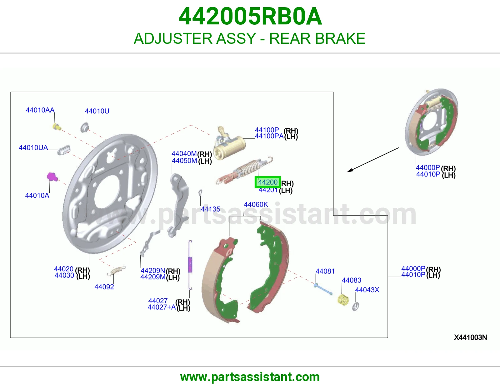 قطعة ضبط فرامل خلفية كاملة 442005RB0A