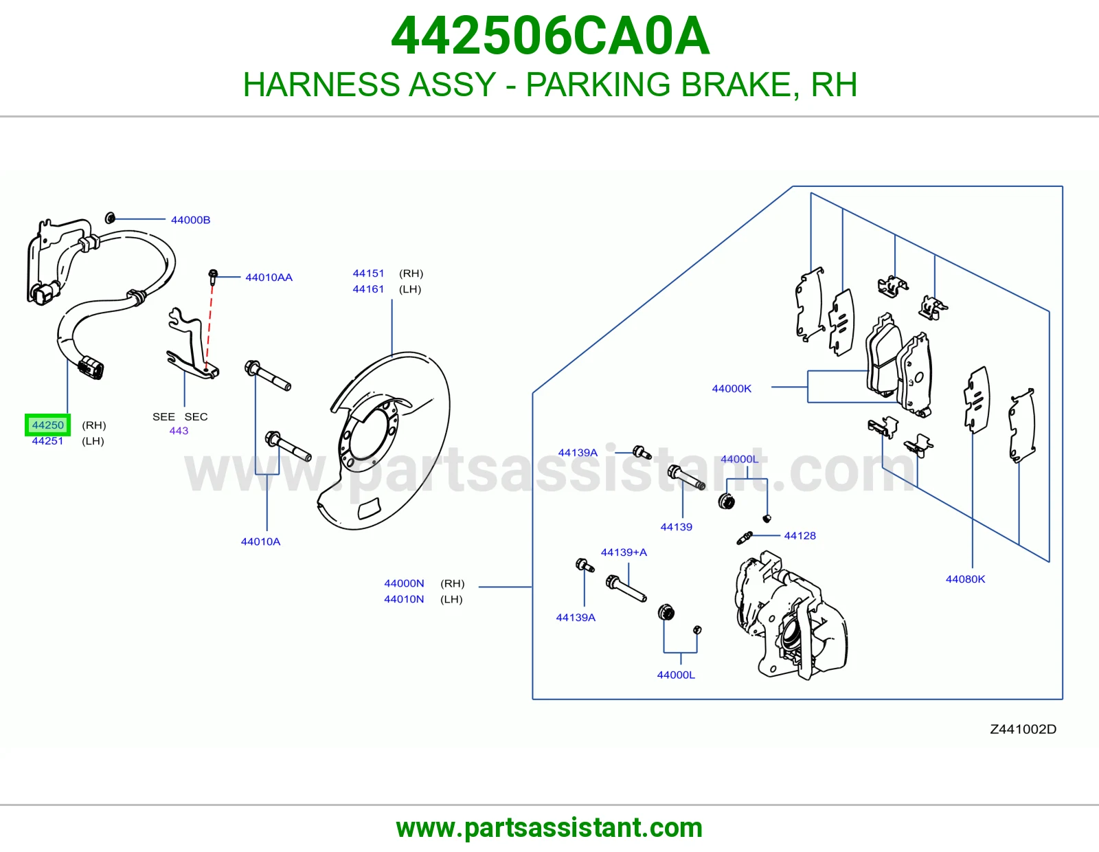 HARNESS ASSY - PARKING BRAKE, RH 442506CA0A