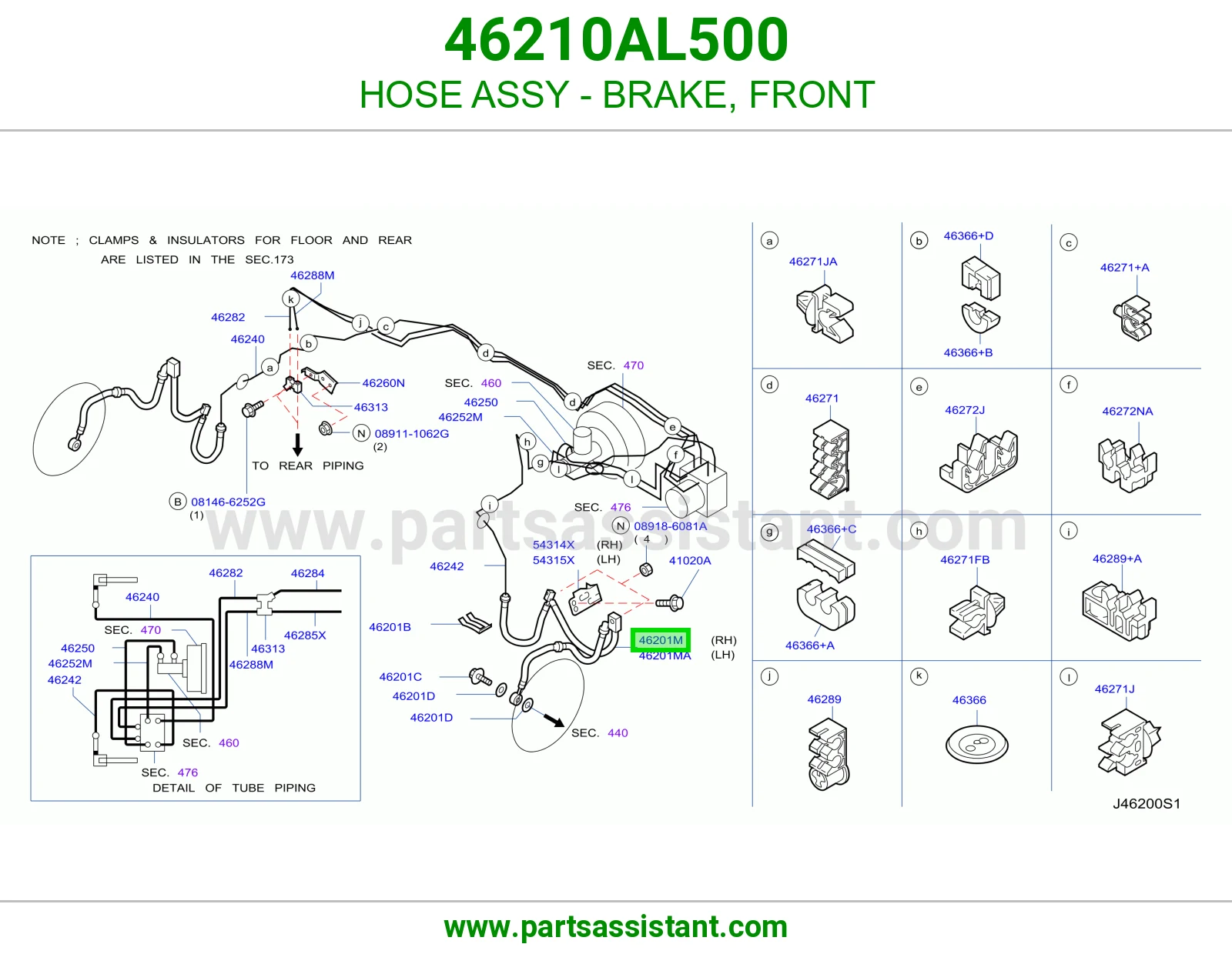 HOSE ASSY - BRAKE, FRONT 46210AL500