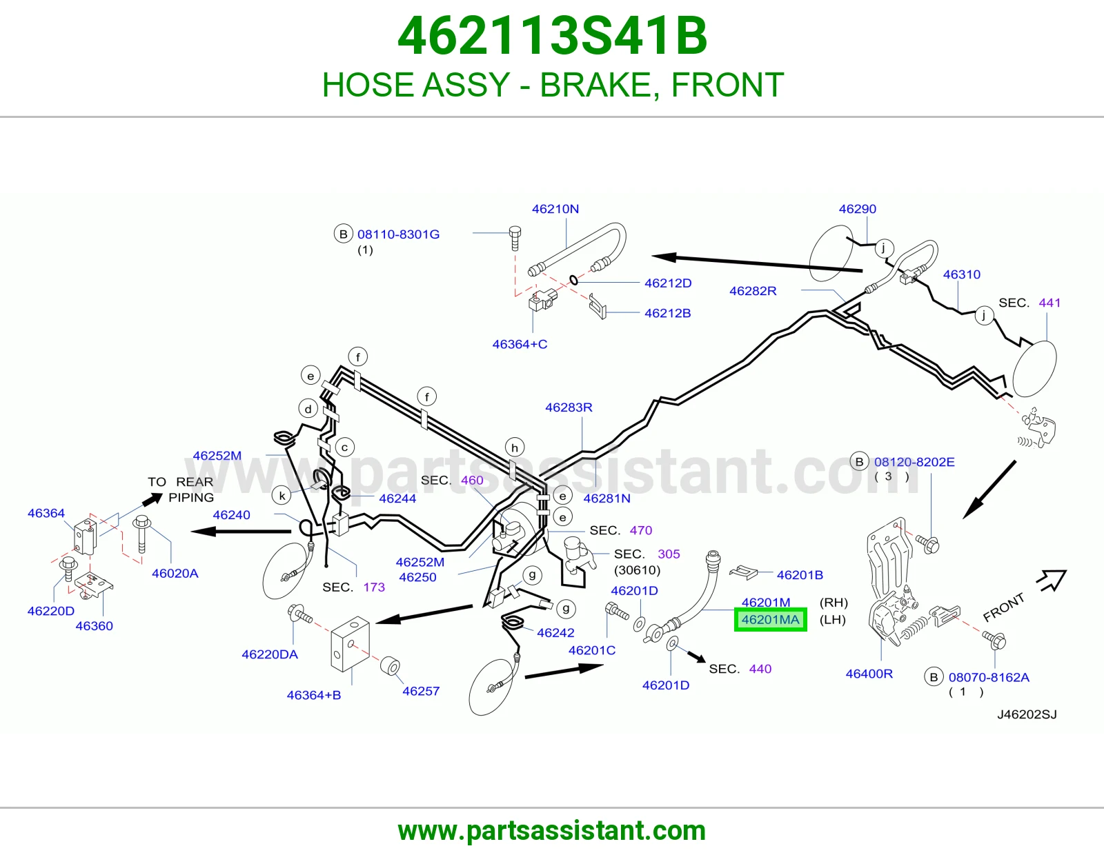 HOSE ASSY - BRAKE, FRONT 462113S41B