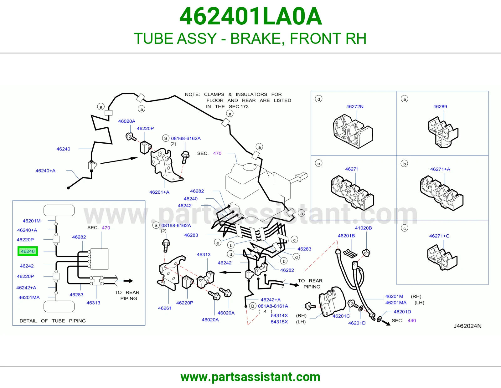 ماسورة فرامل أمامي يمين كاملة 462401LA0A