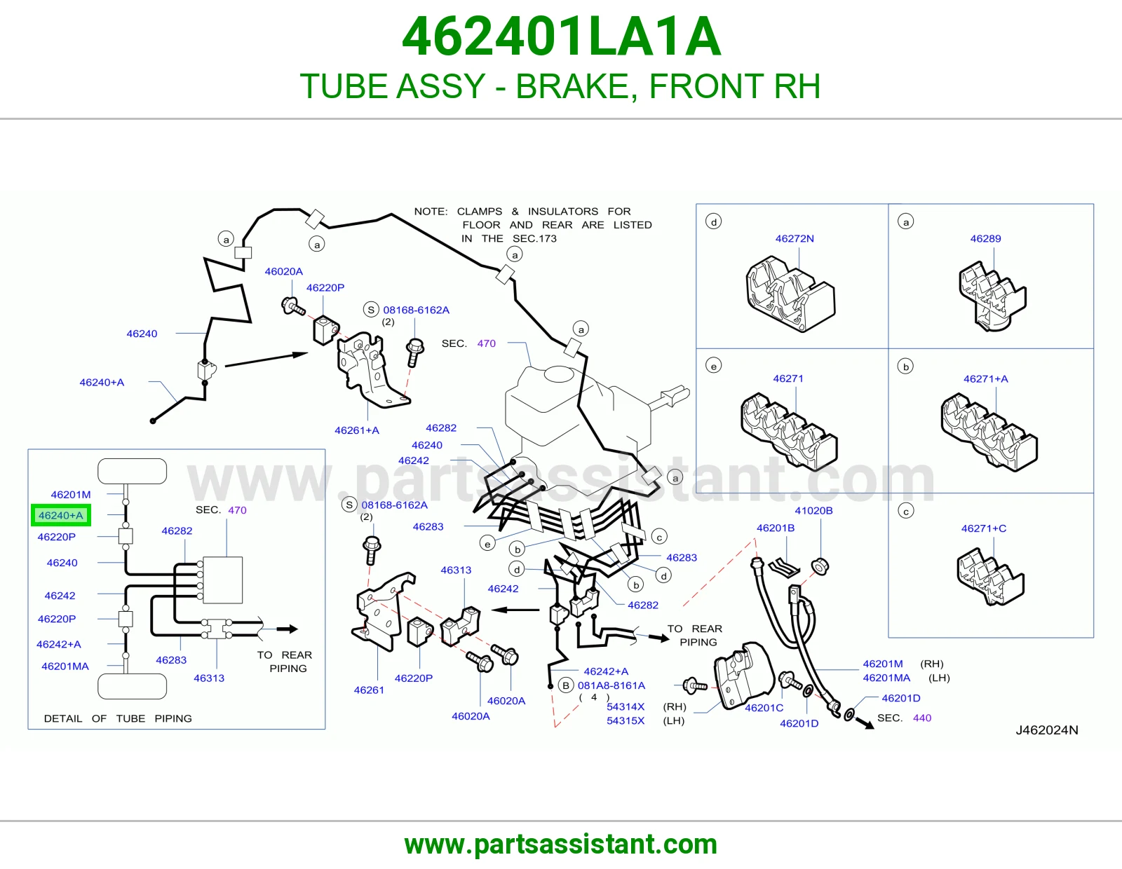 ماسورة فرامل أمامي يمين كاملة 462401LA1A