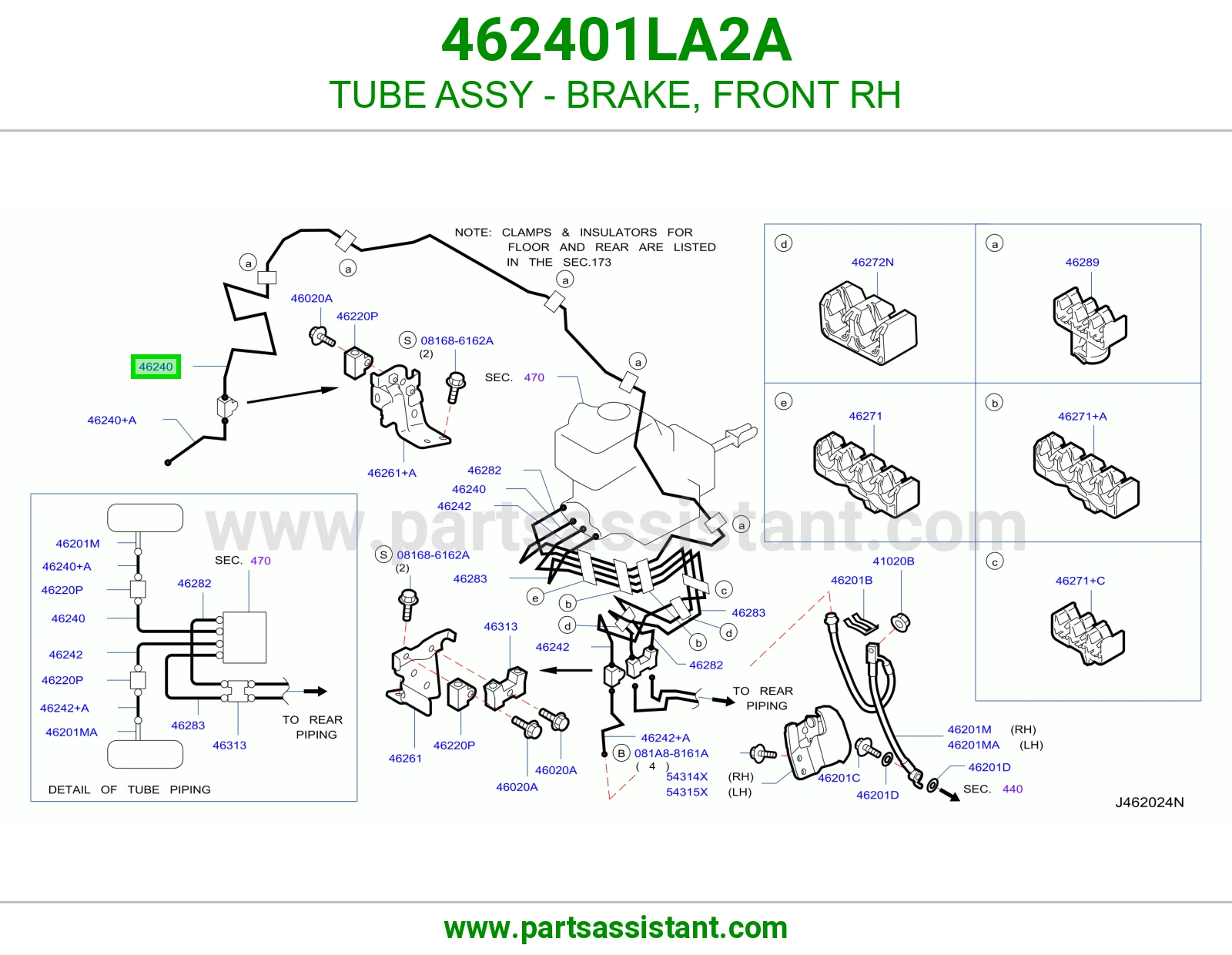 ماسورة فرامل أمامي يمين كاملة 462401LA2A