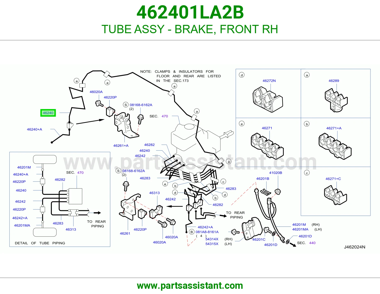 ماسورة فرامل أمامي يمين كاملة 462401LA2B