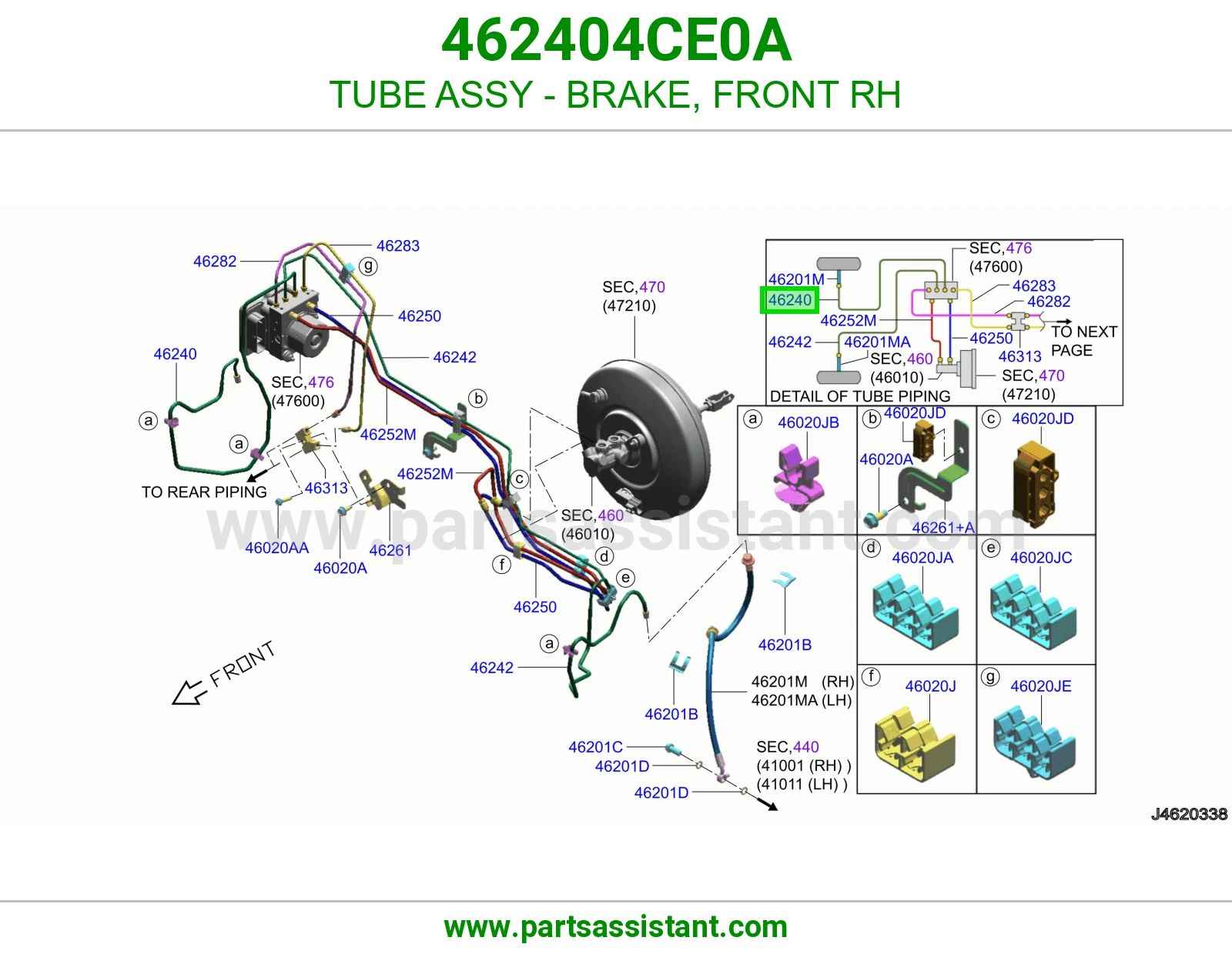 TUBE ASSY - BRAKE, FRONT RH 462404CE0A