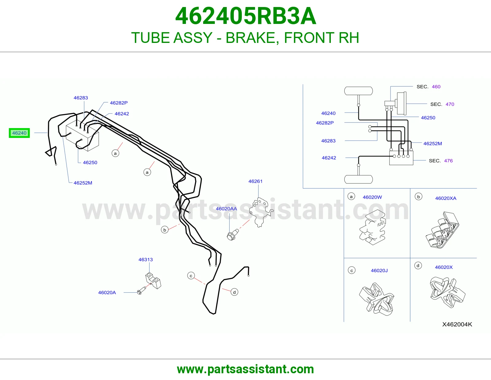 ماسورة فرامل أمامي يمين كاملة 462405RB3A