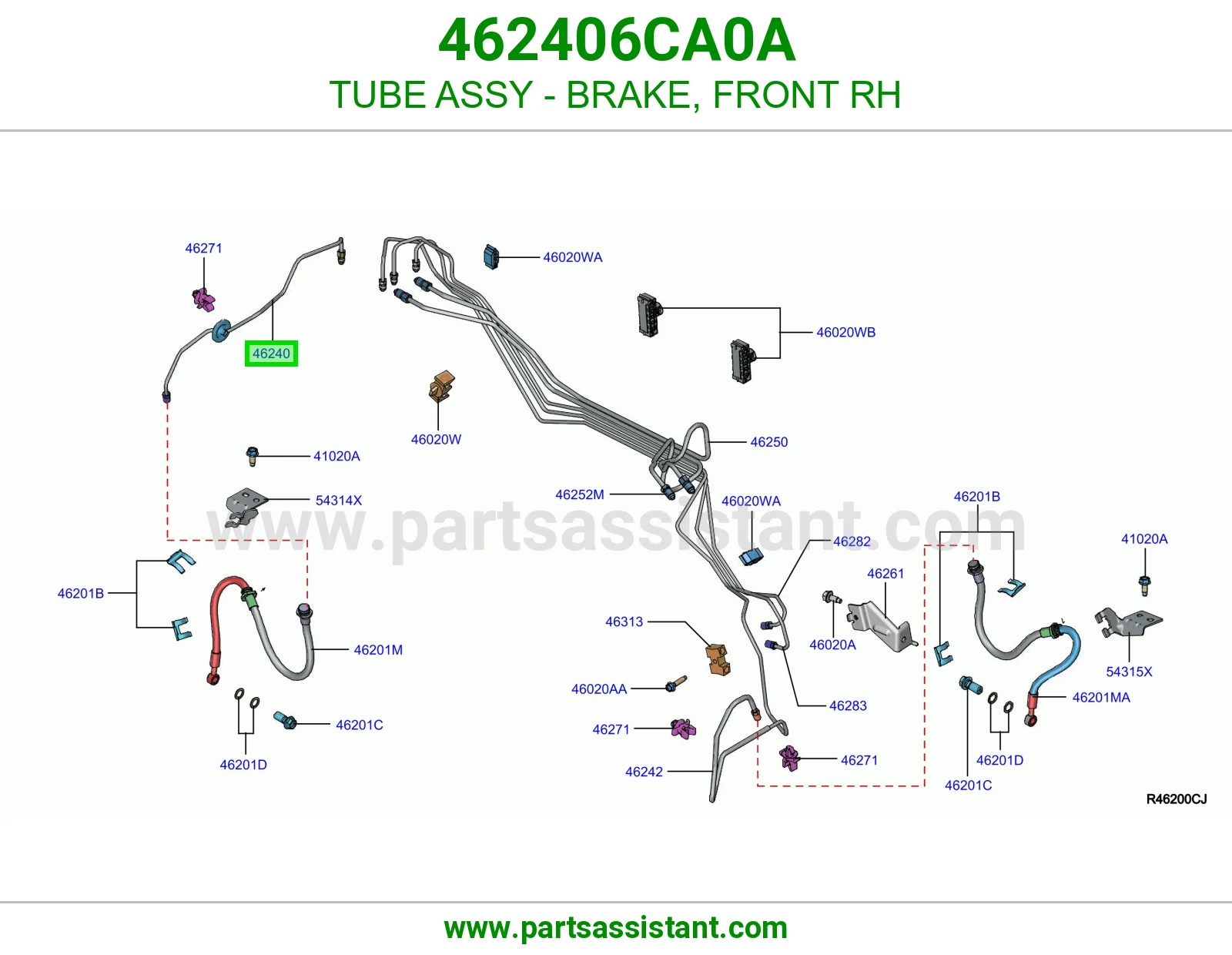 ماسورة فرامل أمامي يمين كاملة 462406CA0A