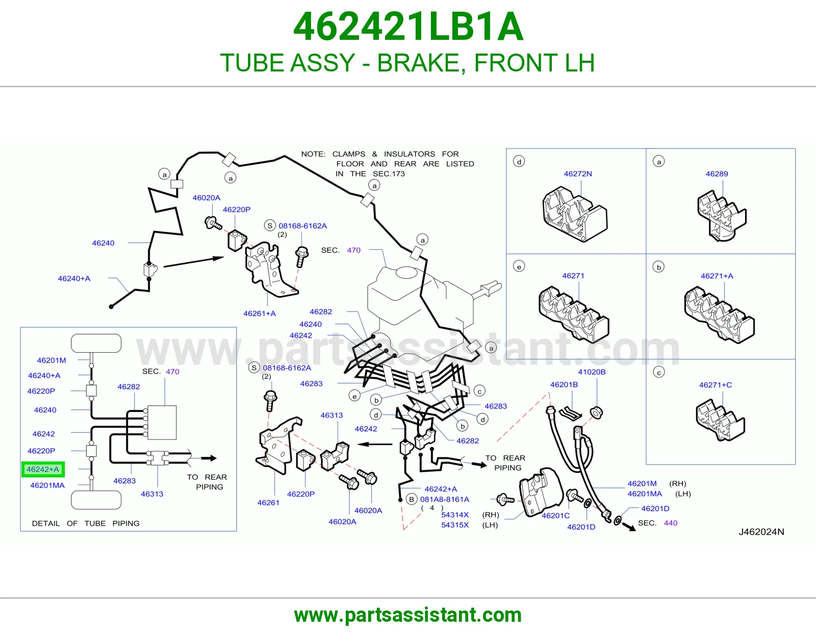 ماسورة فرامل أمامي يسار كاملة 462421LB1A