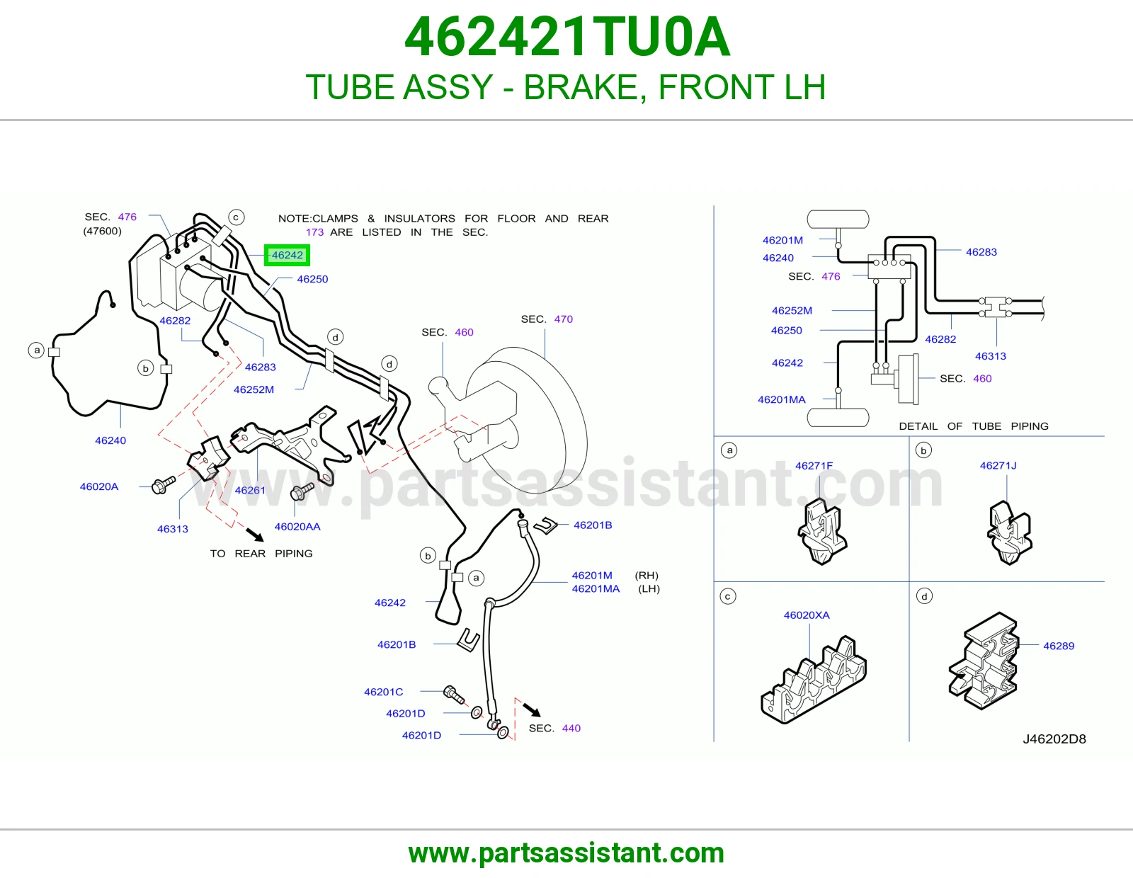ماسورة فرامل أمامي يسار كاملة 462421TU0A