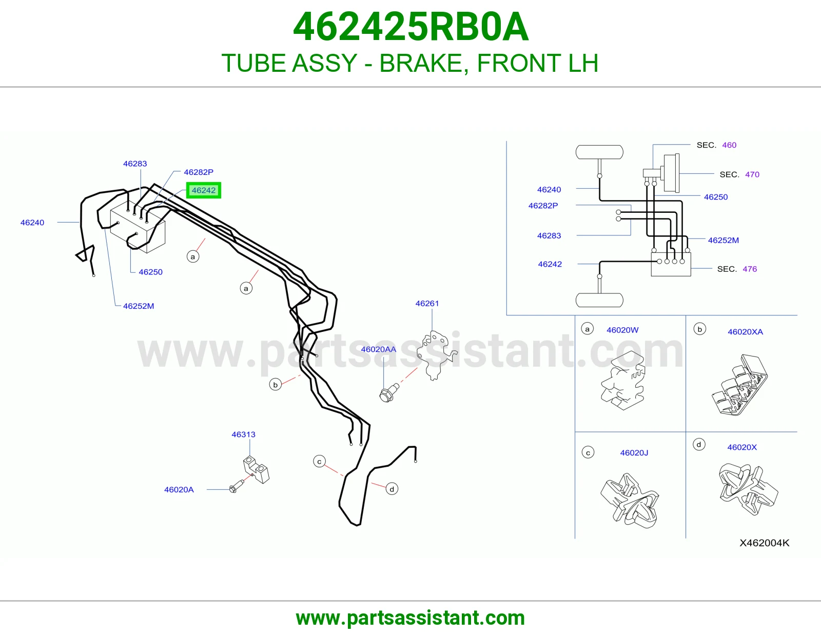 ماسورة فرامل أمامي يسار كاملة 462425RB0A