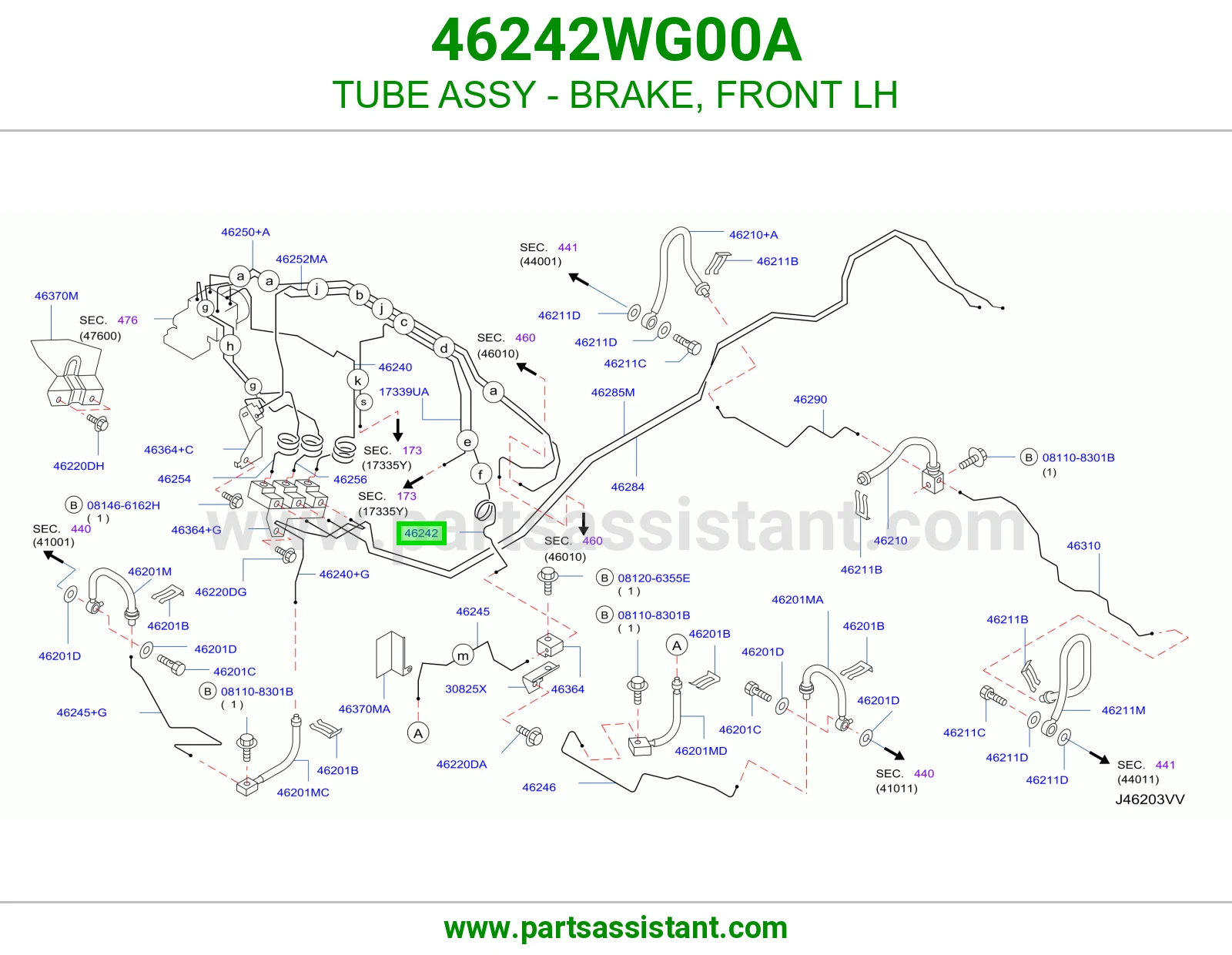 ماسورة فرامل أمامي يسار كاملة 46242WG00A