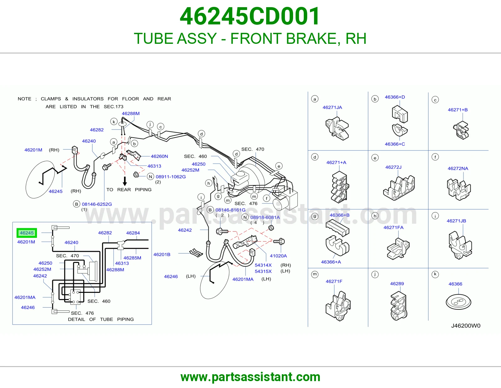 TUBE ASSY - FRONT BRAKE, RH 46245CD001