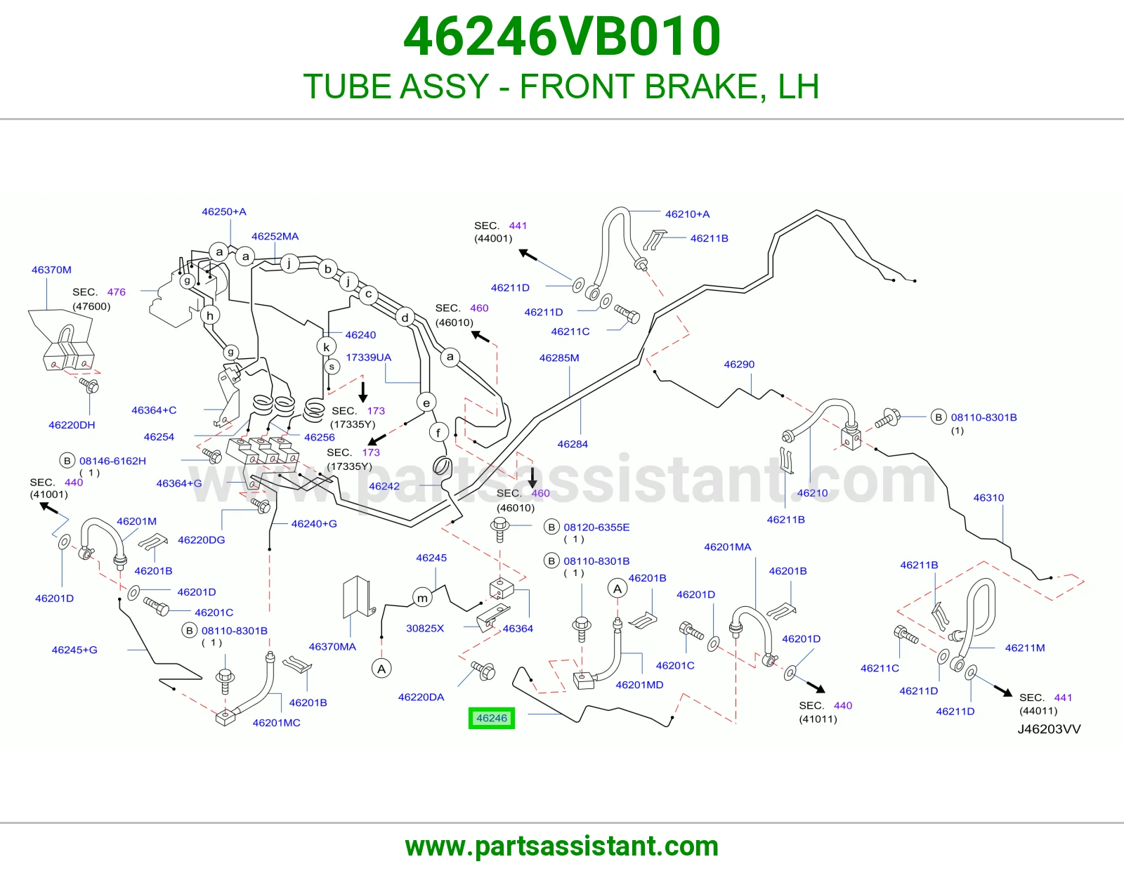 ماسورة فرامل أمامية يسار كاملة 46246VB010