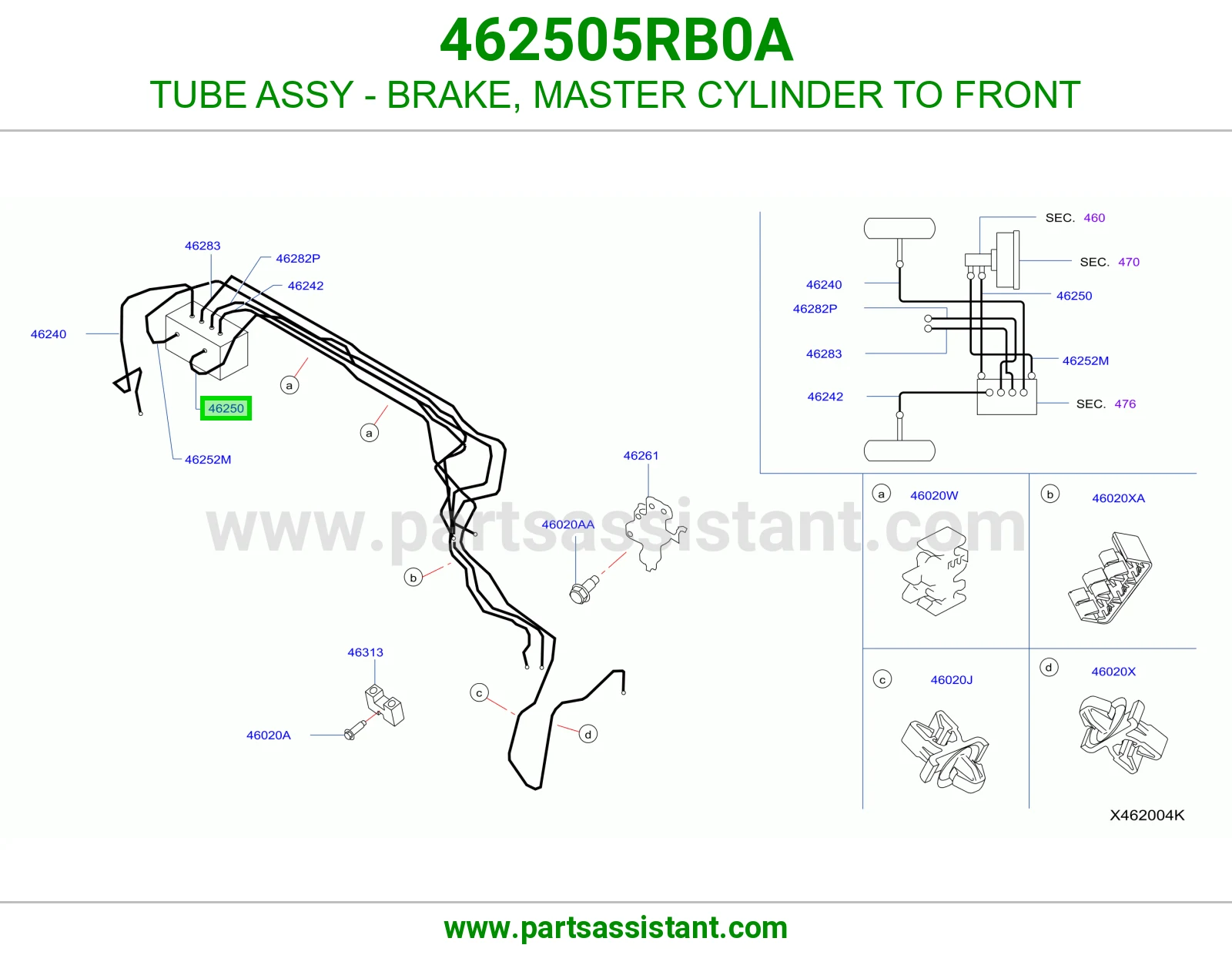 ماسورة فرامل من الماستر للأمام كاملة 462505RB0A