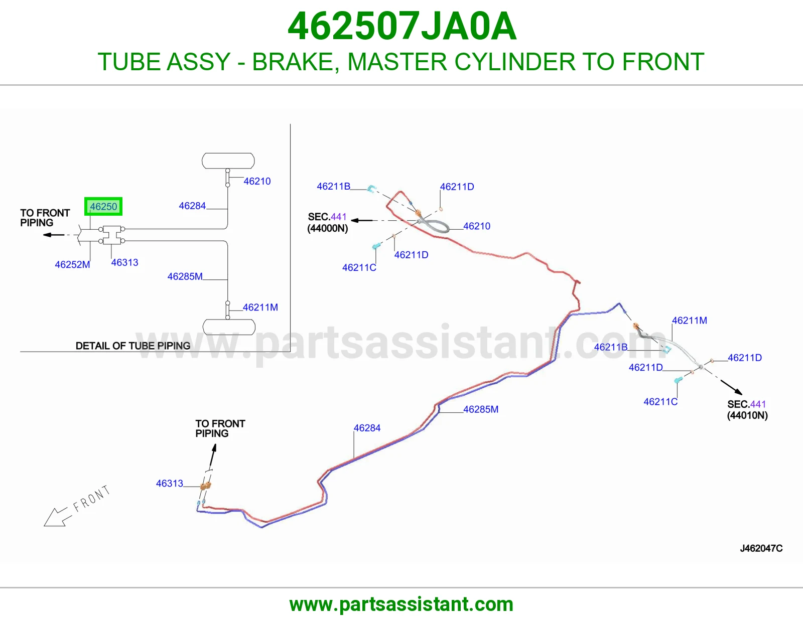 ماسورة فرامل من الماستر للأمام كاملة 462507JA0A