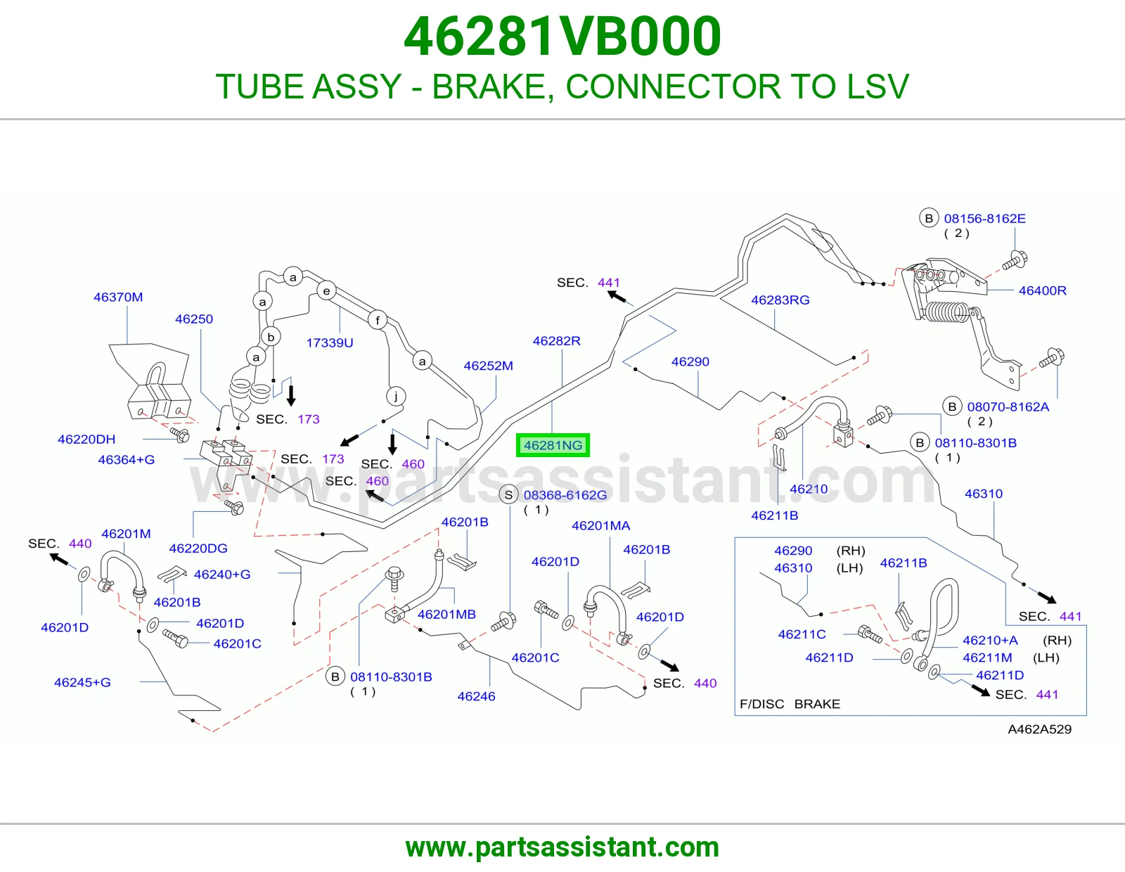 ماسورة فرامل وصلة لبلف الحمل (LSV) كاملة 46281VB000