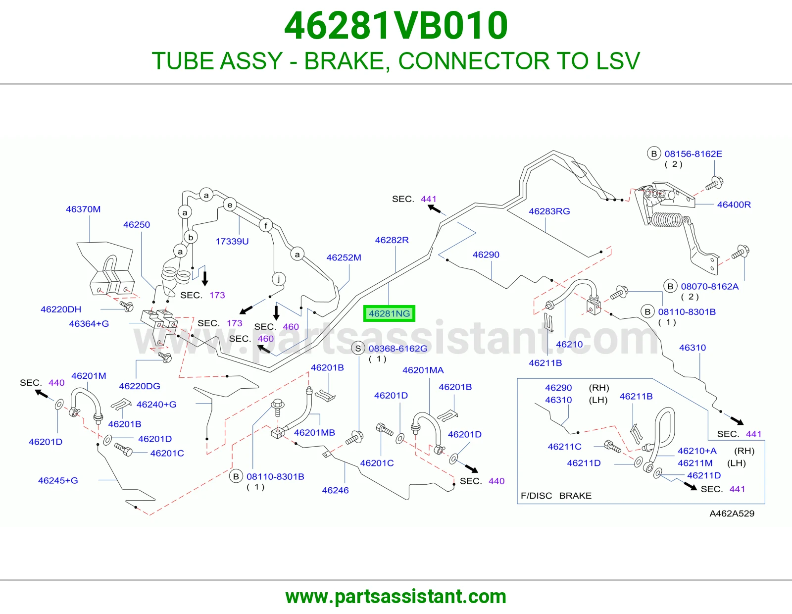 ماسورة فرامل وصلة لبلف الحمل (LSV) كاملة 46281VB010