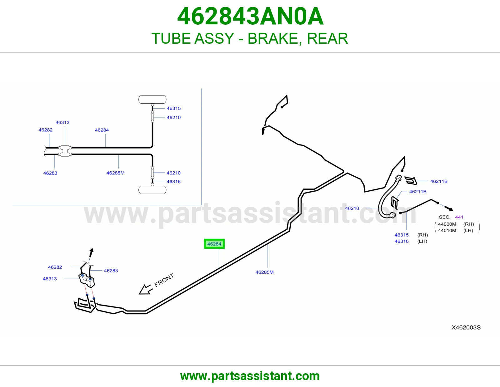 ماسورة فرامل خلفي كاملة 462843AN0A