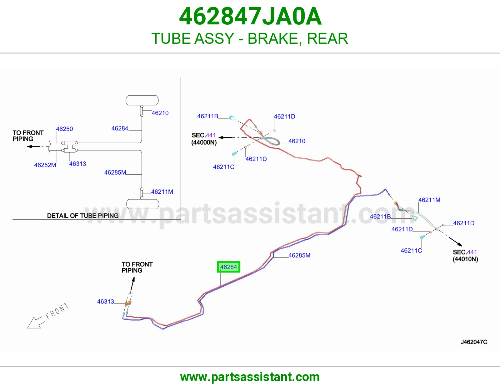 ماسورة فرامل خلفي كاملة 462847JA0A