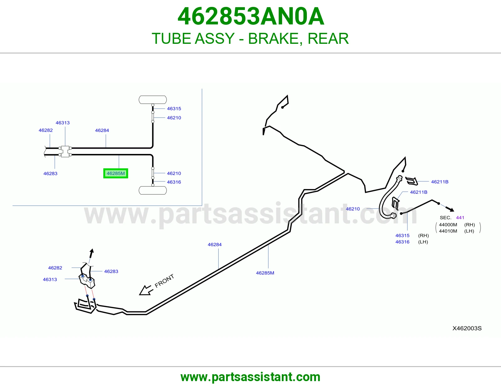 ماسورة فرامل خلفي كاملة 462853AN0A