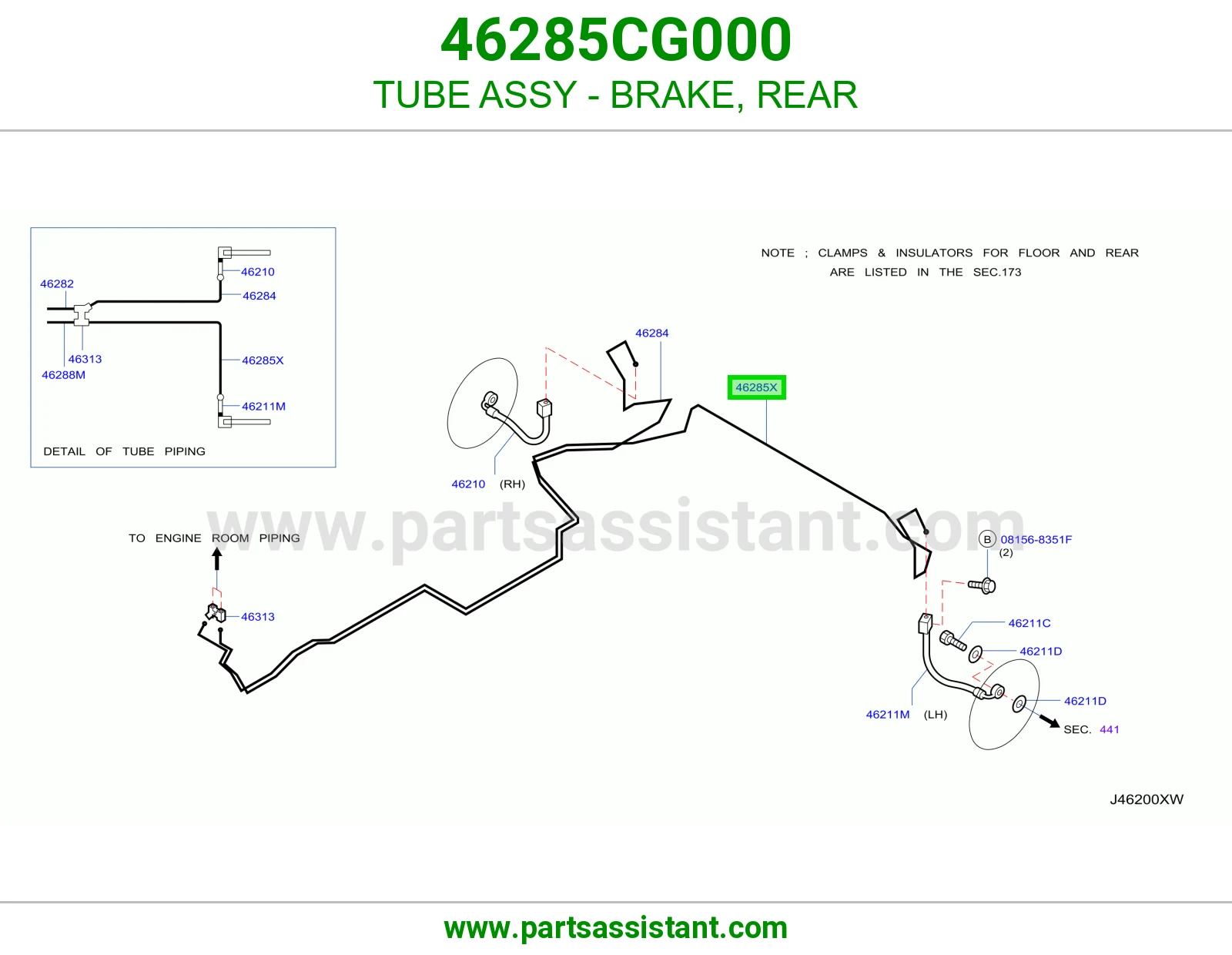 ماسورة فرامل خلفي كاملة 46285CG000