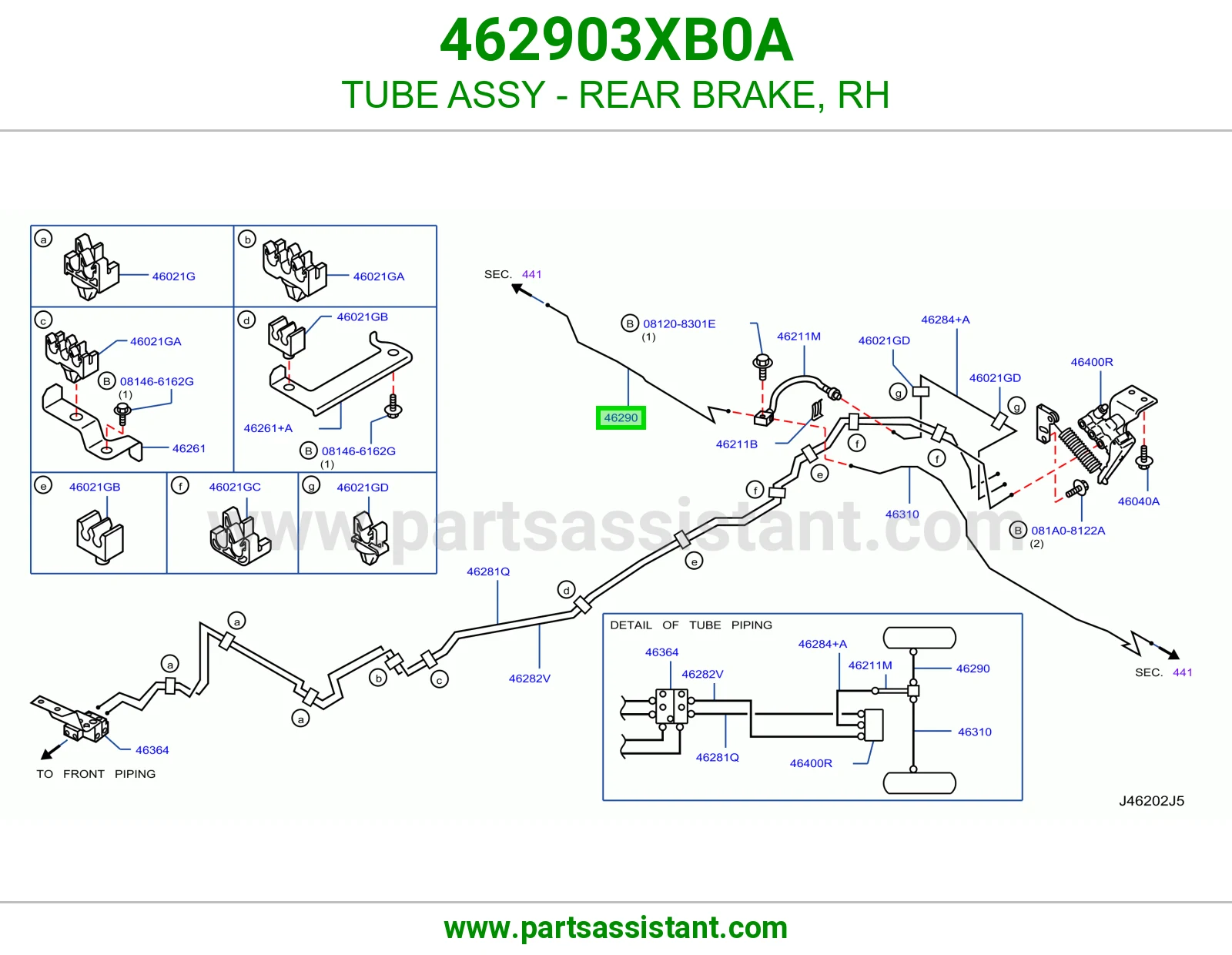 ماسورة فرامل خلفية يمين كاملة 462903XB0A
