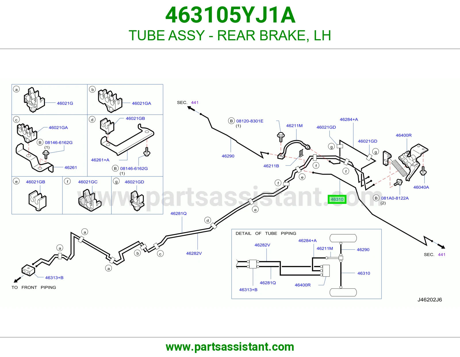 ماسورة فرامل خلفية يسار كاملة 463105YJ1A