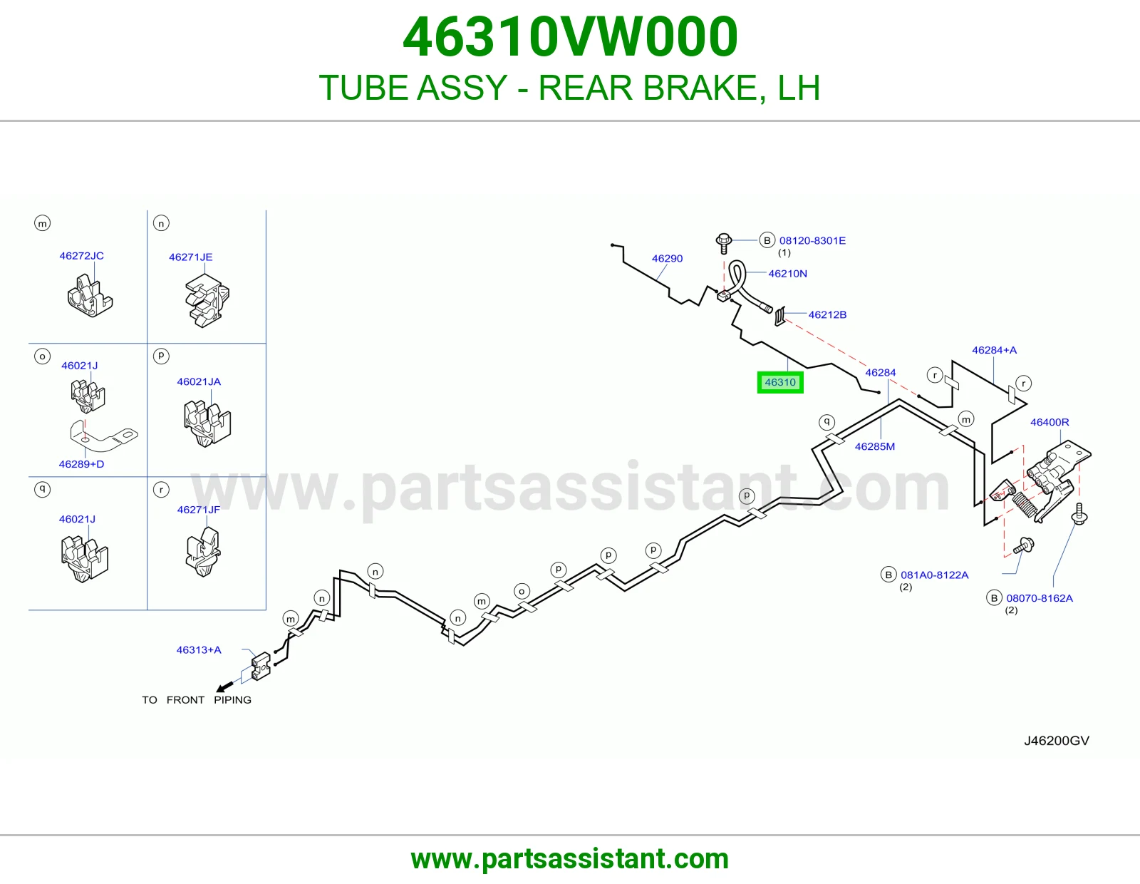 ماسورة فرامل خلفية يسار كاملة 46310VW000