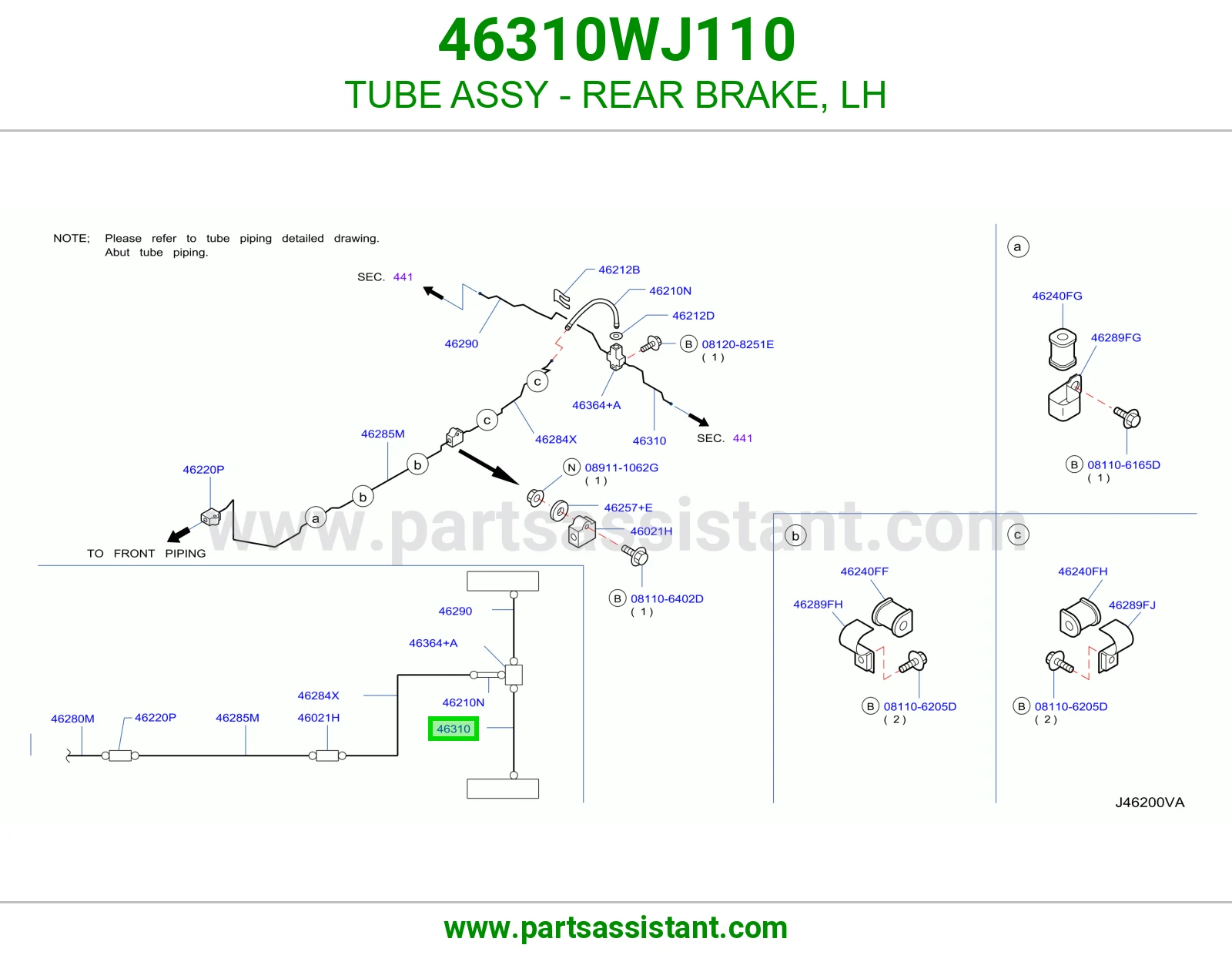 ماسورة فرامل خلفية يسار كاملة 46310WJ110