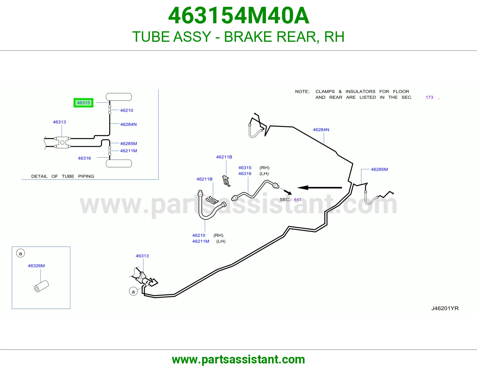 ماسورة فرامل خلفية يمين كاملة 463154M40A