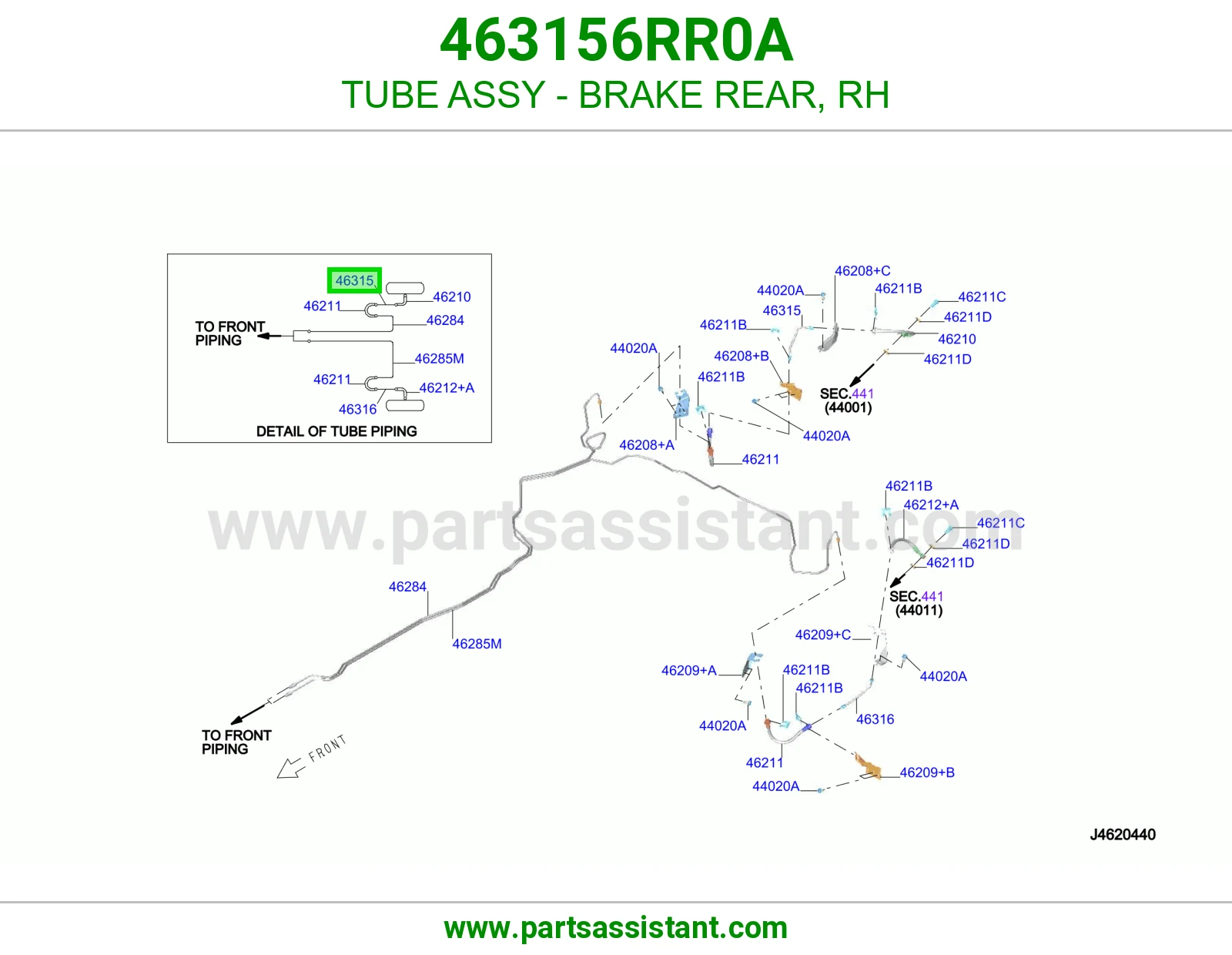 ماسورة فرامل خلفية يمين كاملة 463156RR0A