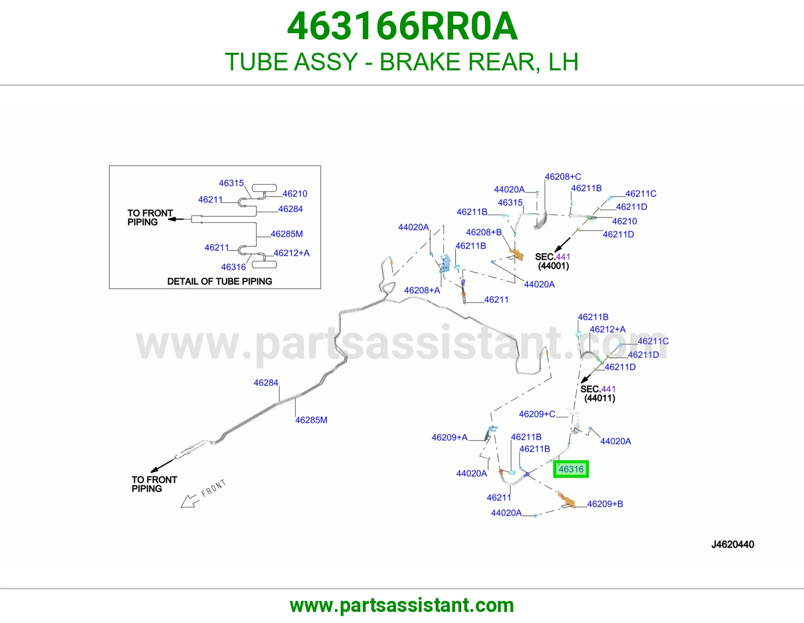 ماسورة فرامل خلفية يسار كاملة 463166RR0A