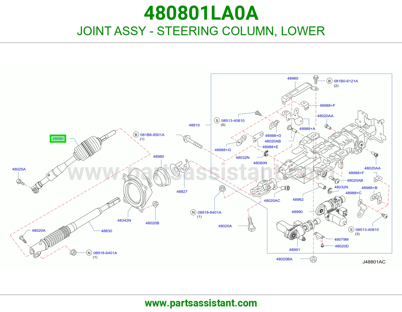 JOINT ASSY - STEERING COLUMN, LOWER 480801LA0A