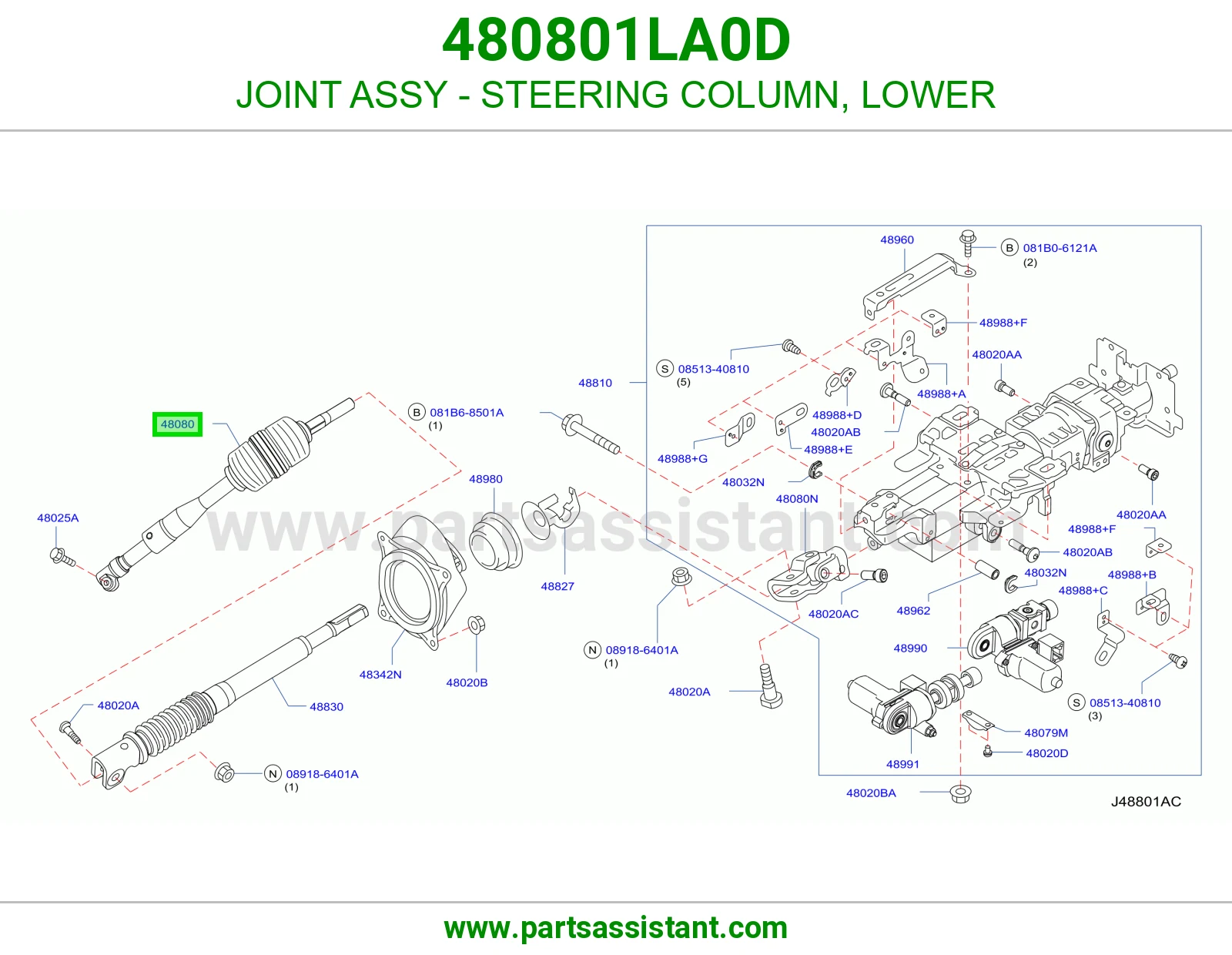 JOINT ASSY - STEERING COLUMN, LOWER 480801LA0D