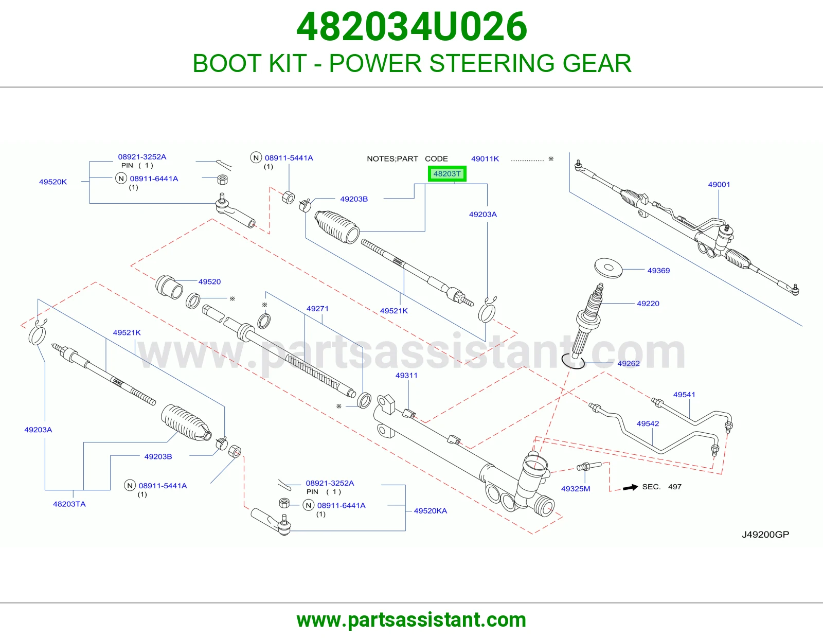 BOOT KIT - POWER STEERING GEAR 482034U026