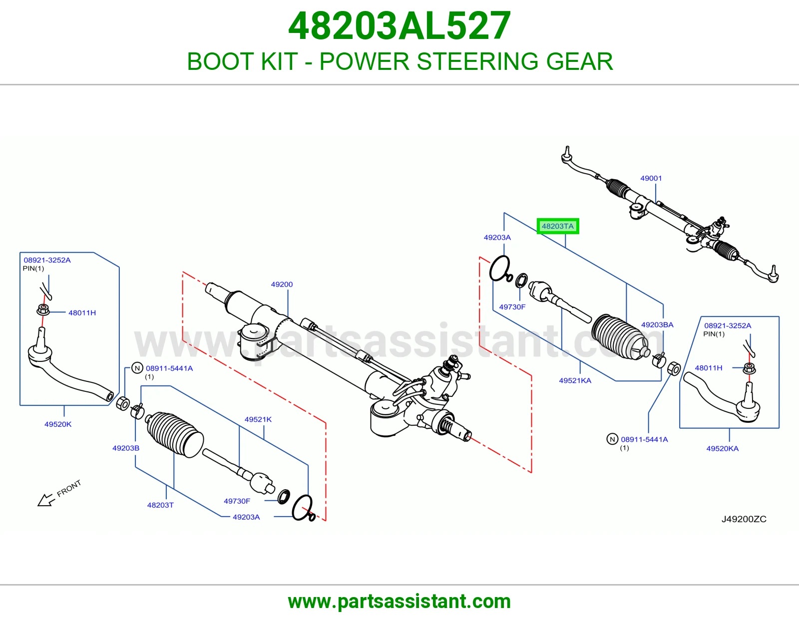 BOOT KIT - POWER STEERING GEAR 48203AL527