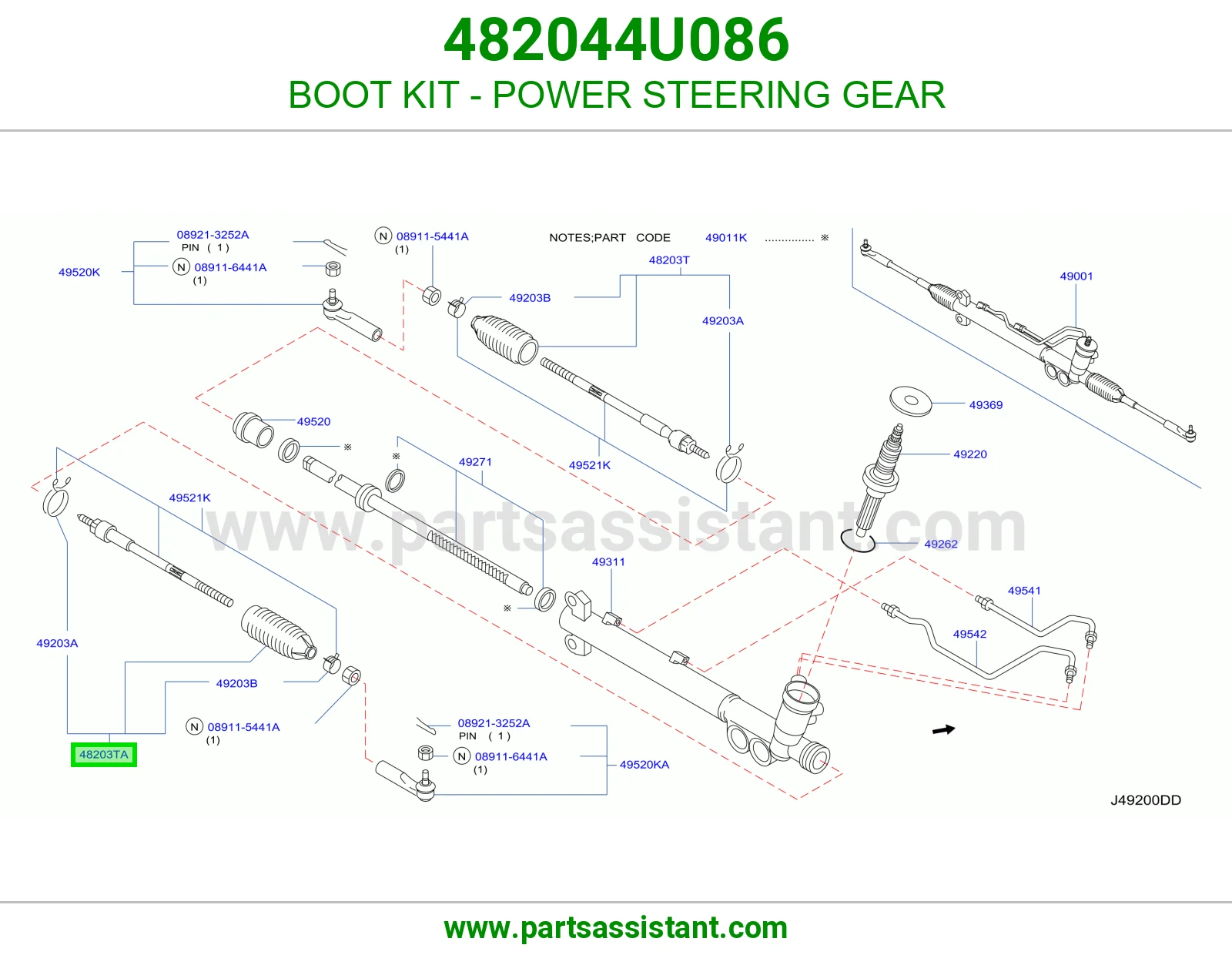 BOOT KIT - POWER STEERING GEAR 482044U086