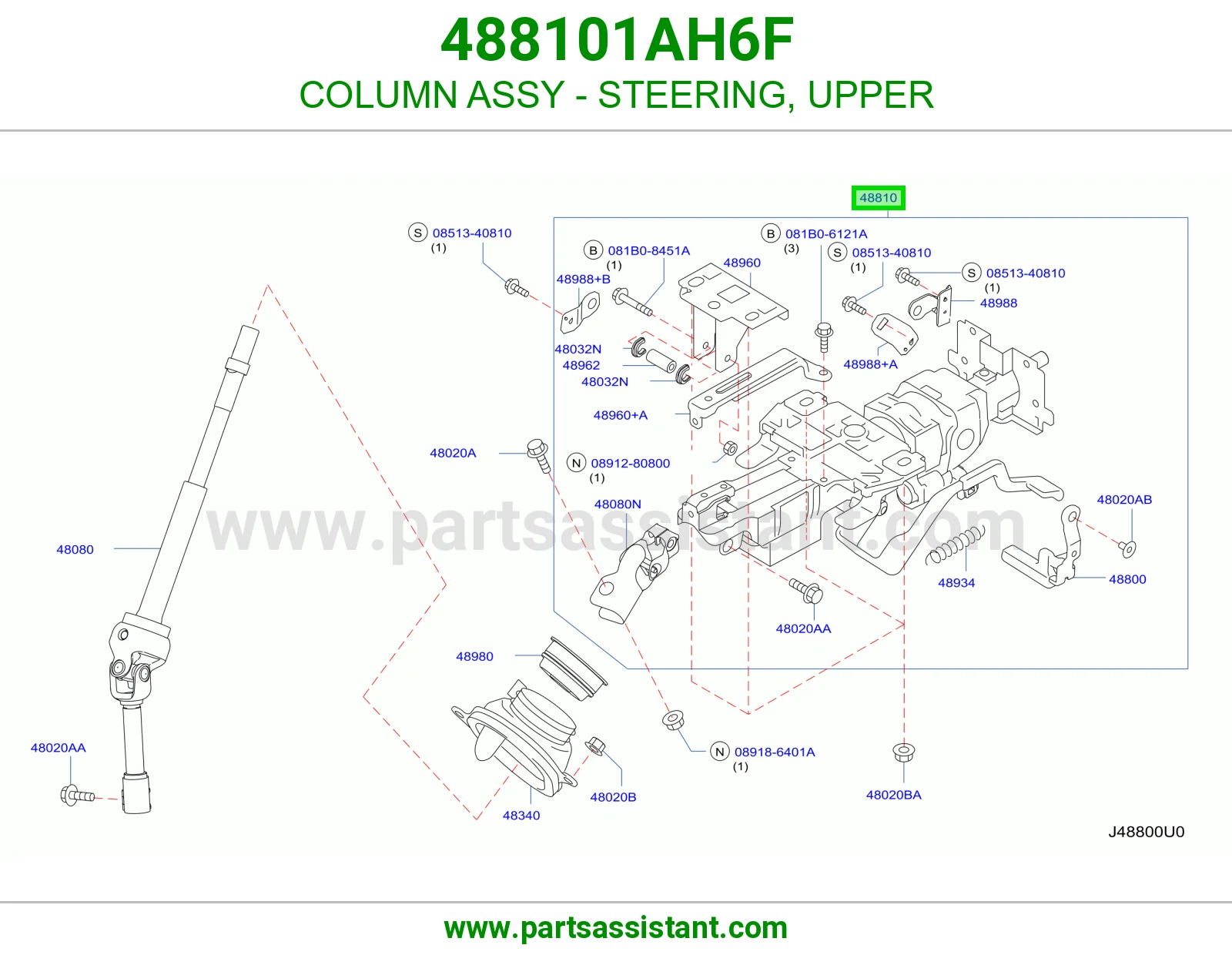 COLUMN ASSY - STEERING, UPPER 488101AH6F