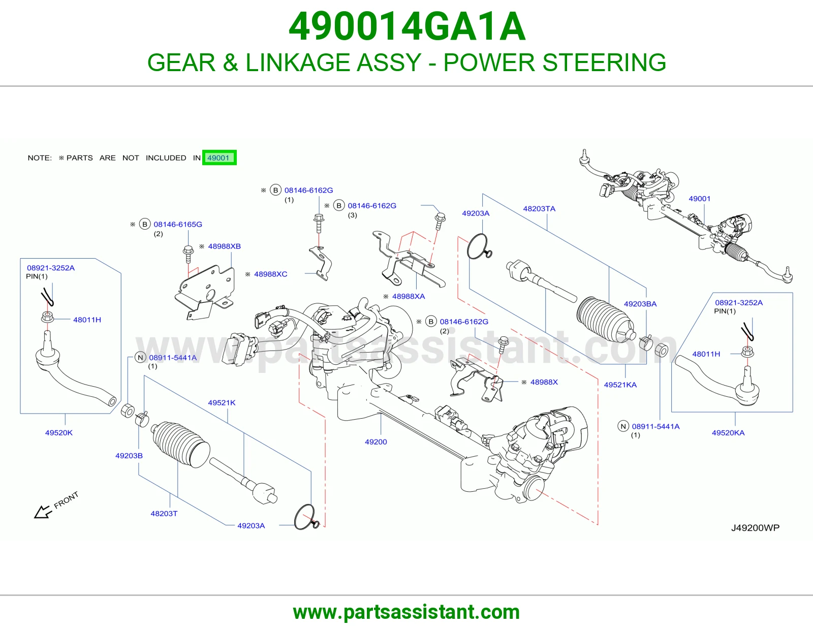 GEAR & LINKAGE ASSY - POWER STEERING 490014GA1A