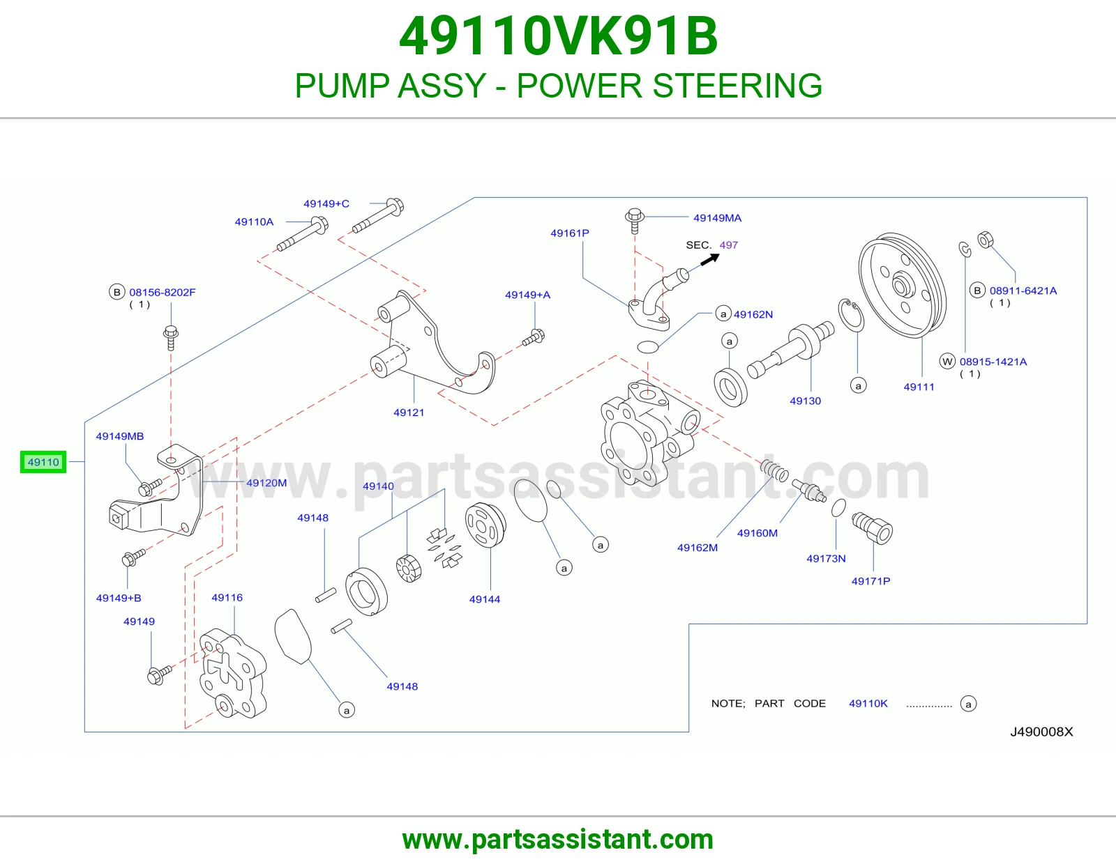 PUMP ASSY - POWER STEERING 49110VK91B