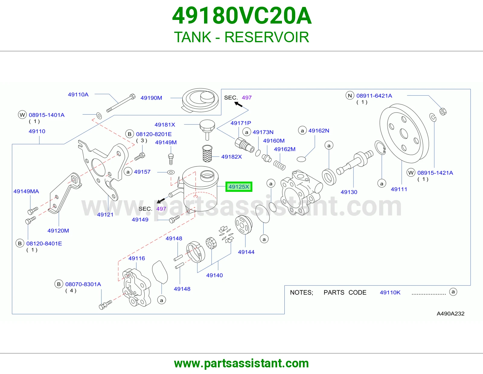 TANK - RESERVOIR 49180VC20A
